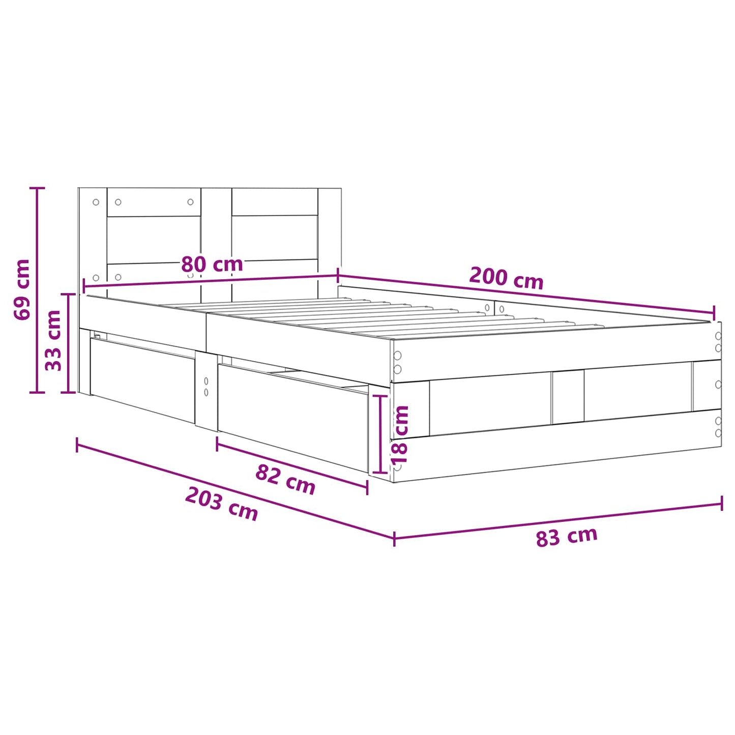 Sengestamme med hodegatt Grå Sonoma 80 x 200 cm Konstruert tre