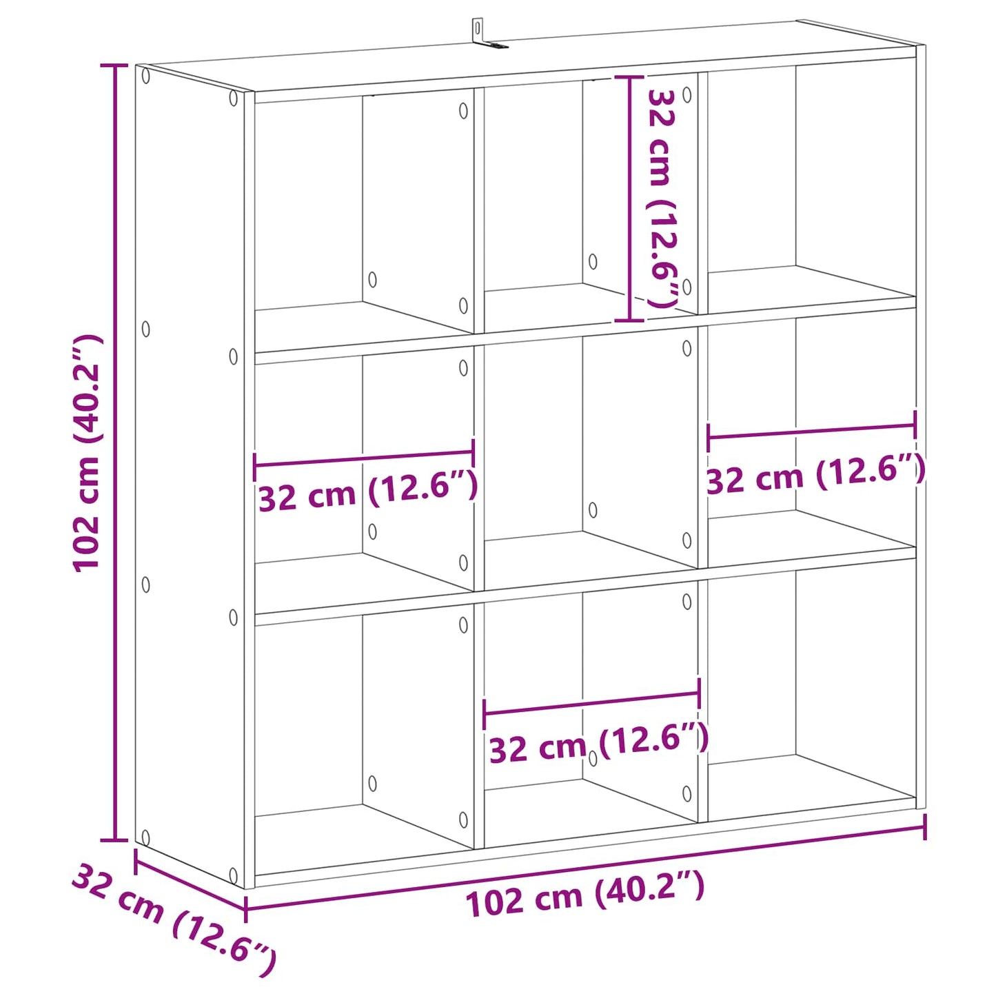 Bokhylle Svart eik 102 x 32 x 102 cm