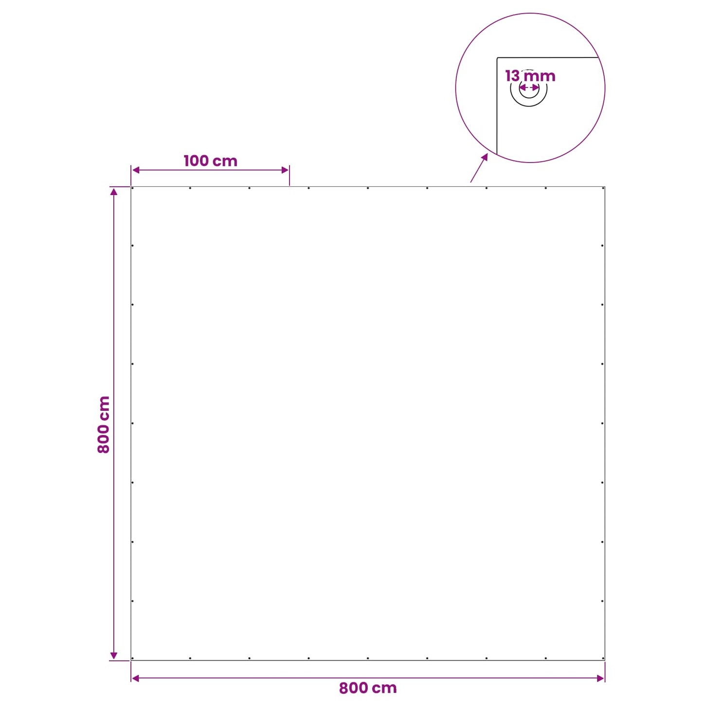 Presenning med øyer Lysegrå 8 x 8 m 90 gsm PE