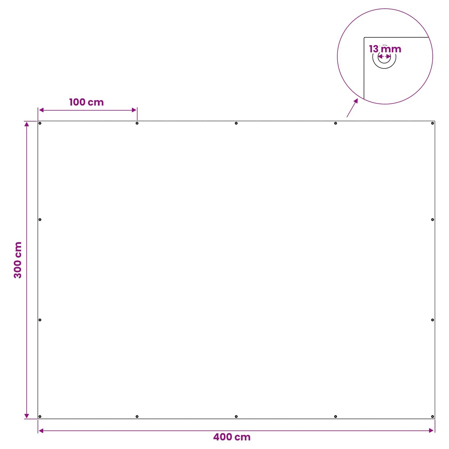 Presenning med øyer Hvit 3 x 4 m 180 gsm PE