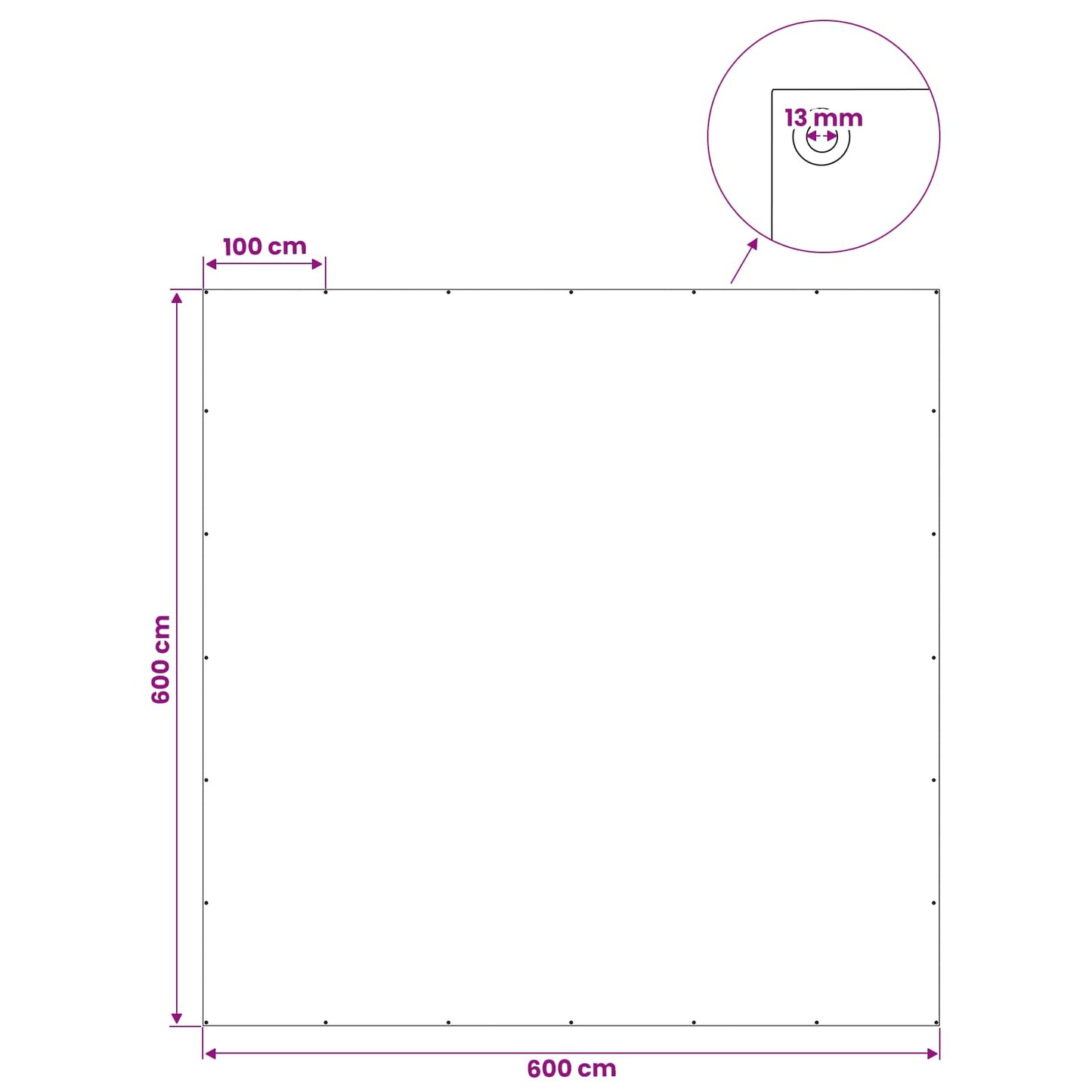 Presenning med øyer Antrasittgrå 6 x 6 m 260 gsm PE