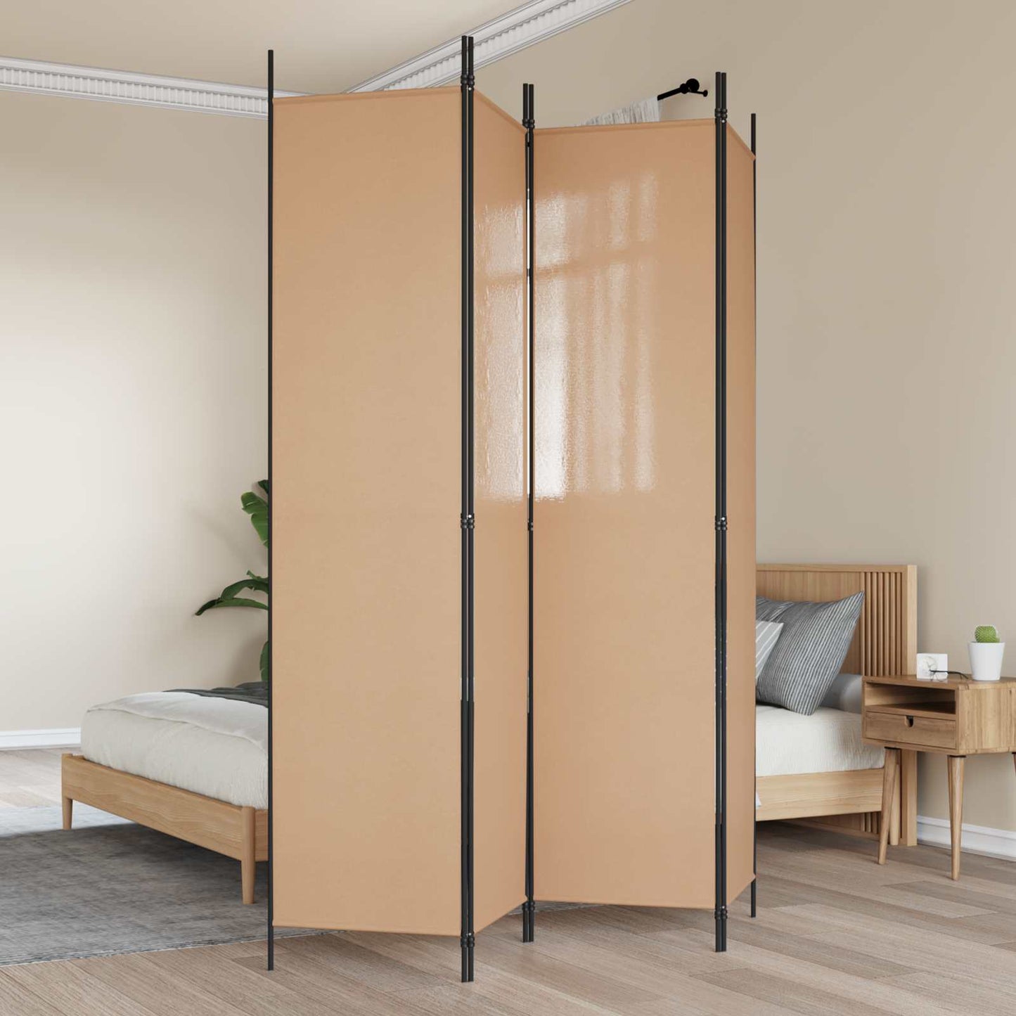 4-panel romdeler Beige 200 x 220 cm Stoff