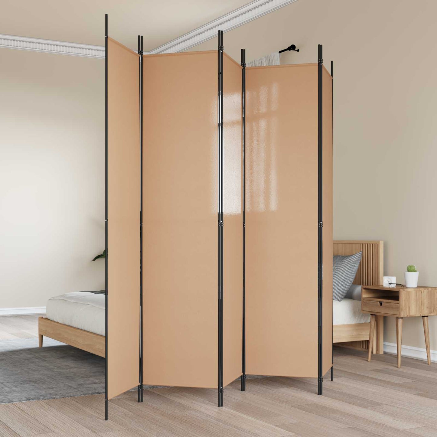 5-panel romdeler Beige 250 x 220 cm Stoff