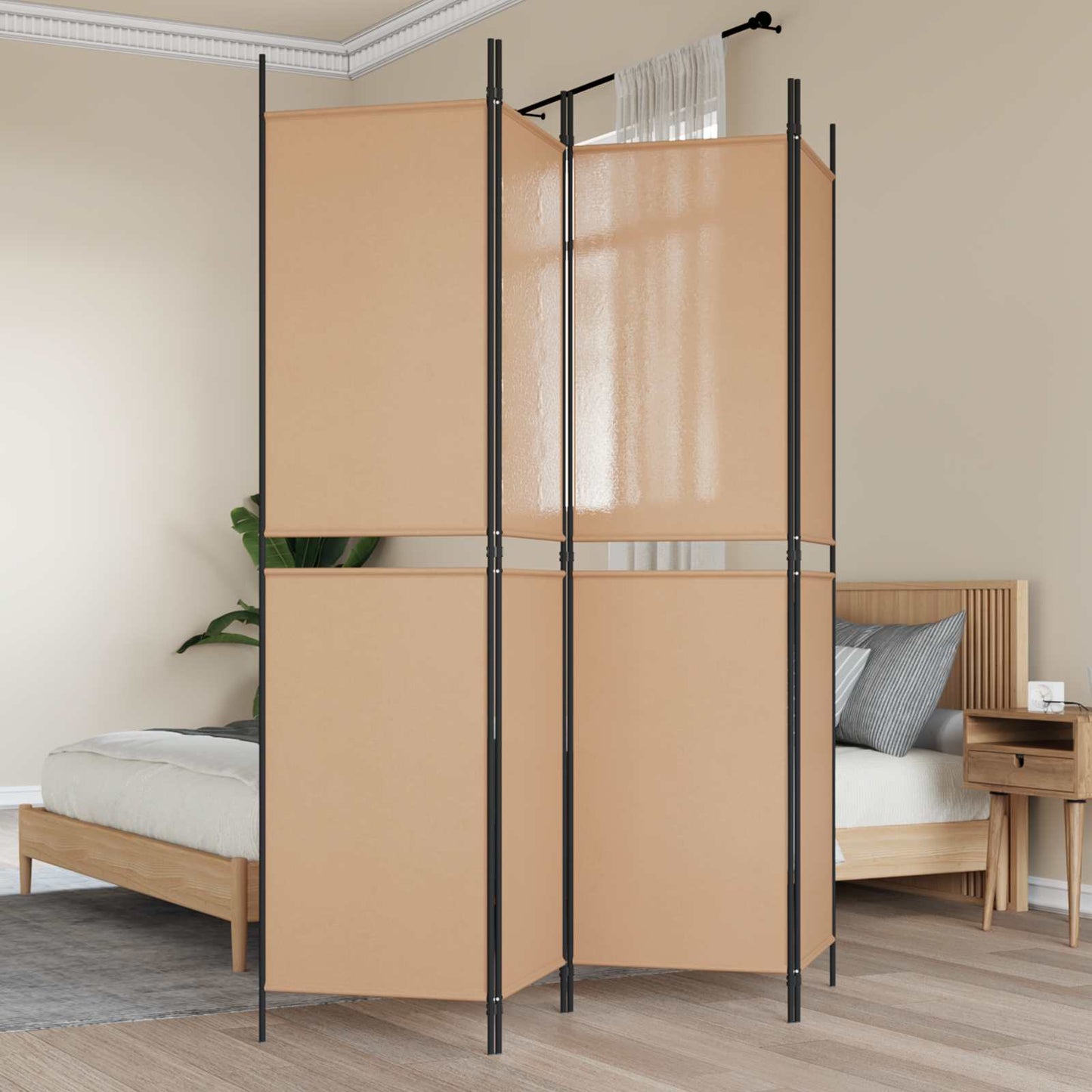 4-panel romdeler Beige 200 x 200 cm Stoff