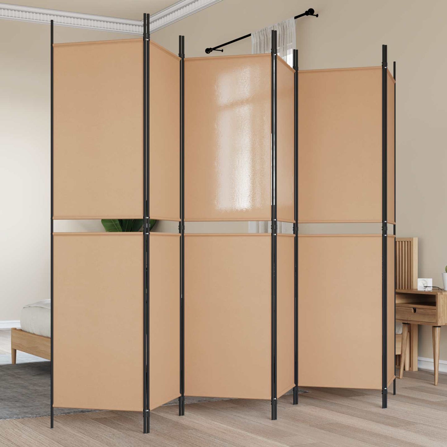 6-Panels Romdeler Beige 300 x 200 cm Stoff