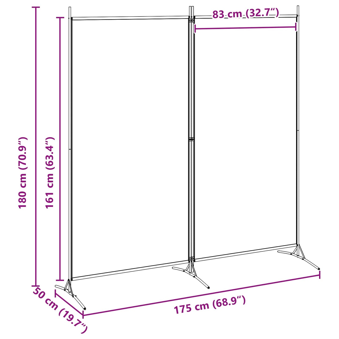 2-Panels Rom Skillevegg Beige 175 x 180 cm Stoff