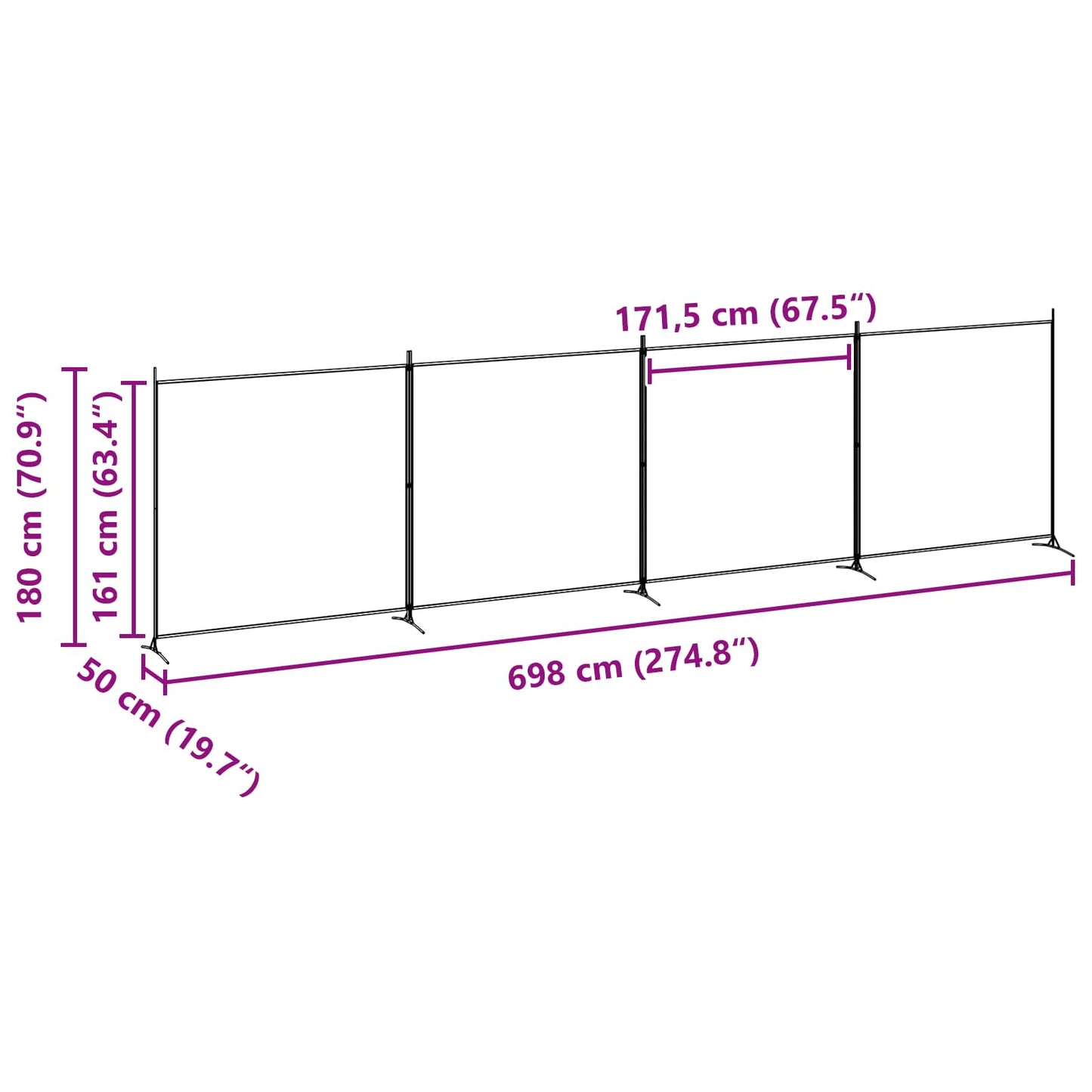 4-panel romdeler Beige 698 x 180 cm Stoff