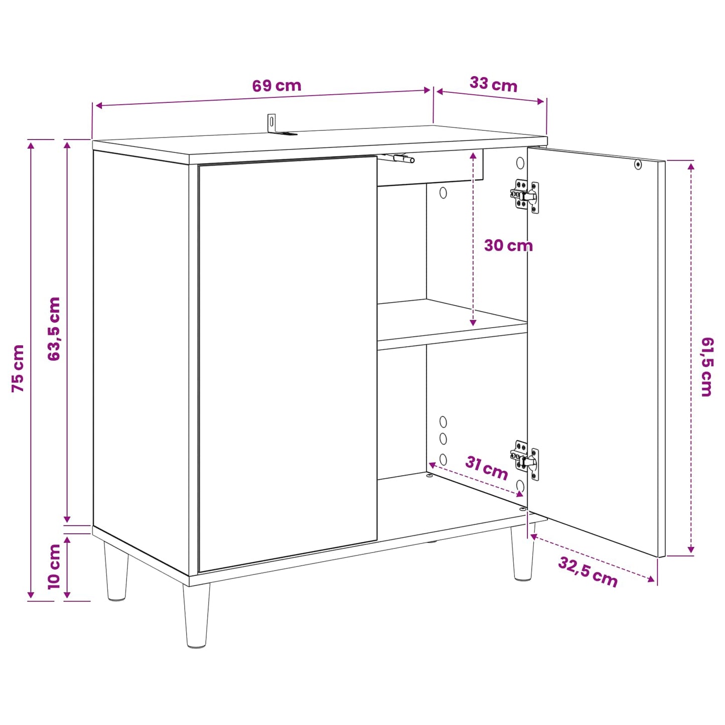Serviesskap OMMEN Sonoma 69 x 33 x 75 cm Konstruert tre