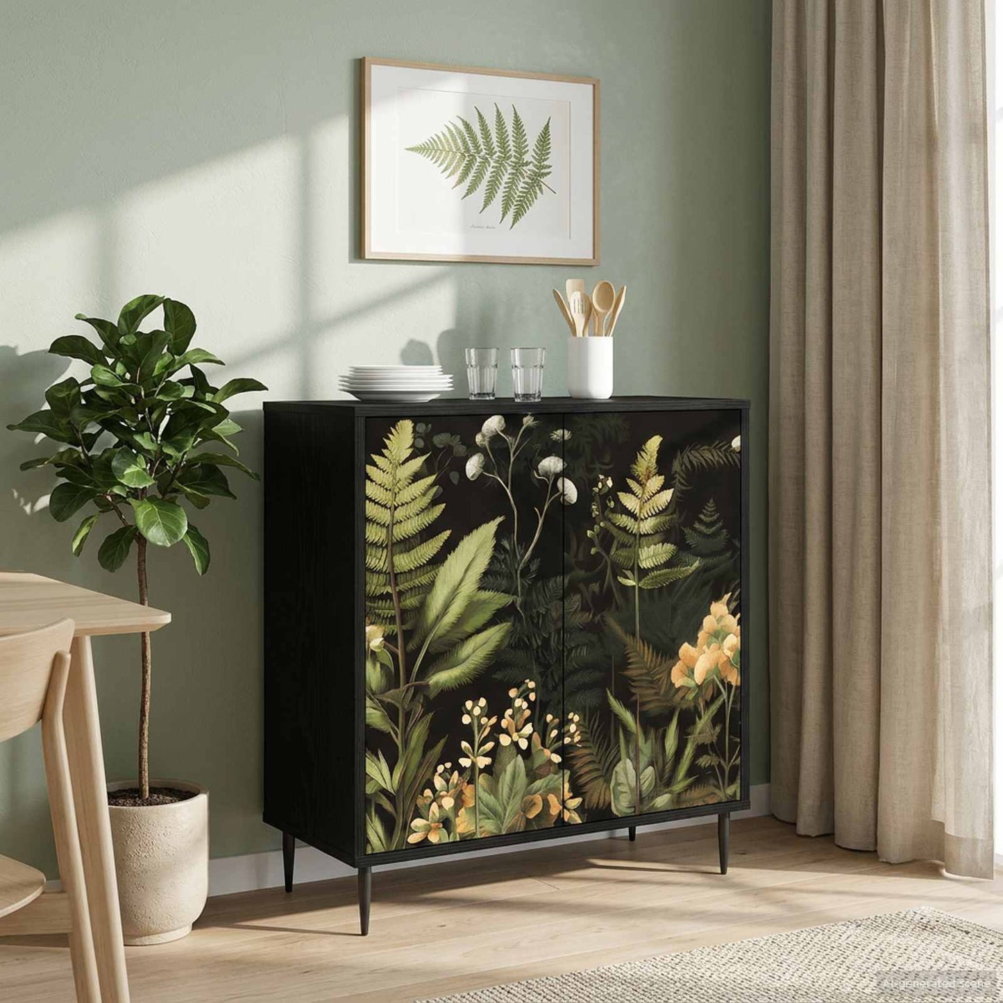 Serviesskap RHENEN Svart eik 69 x 33 x 76 cm Konstruert tre