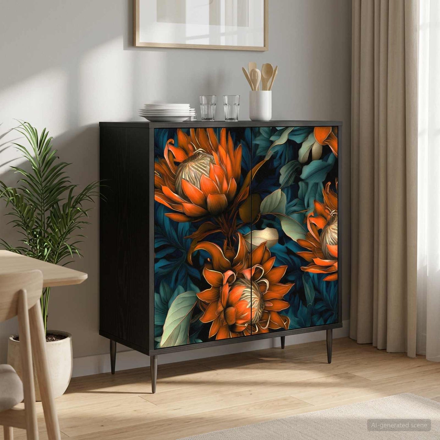 Serviesskap LOCHEM Svart eik 69 x 33 x 76 cm Konstruert tre