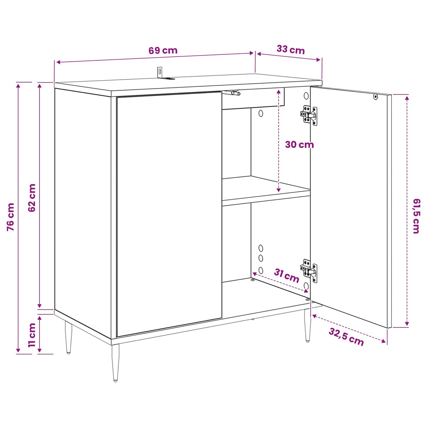 Serviesskap LOCHEM Svart eik 69 x 33 x 76 cm Konstruert tre