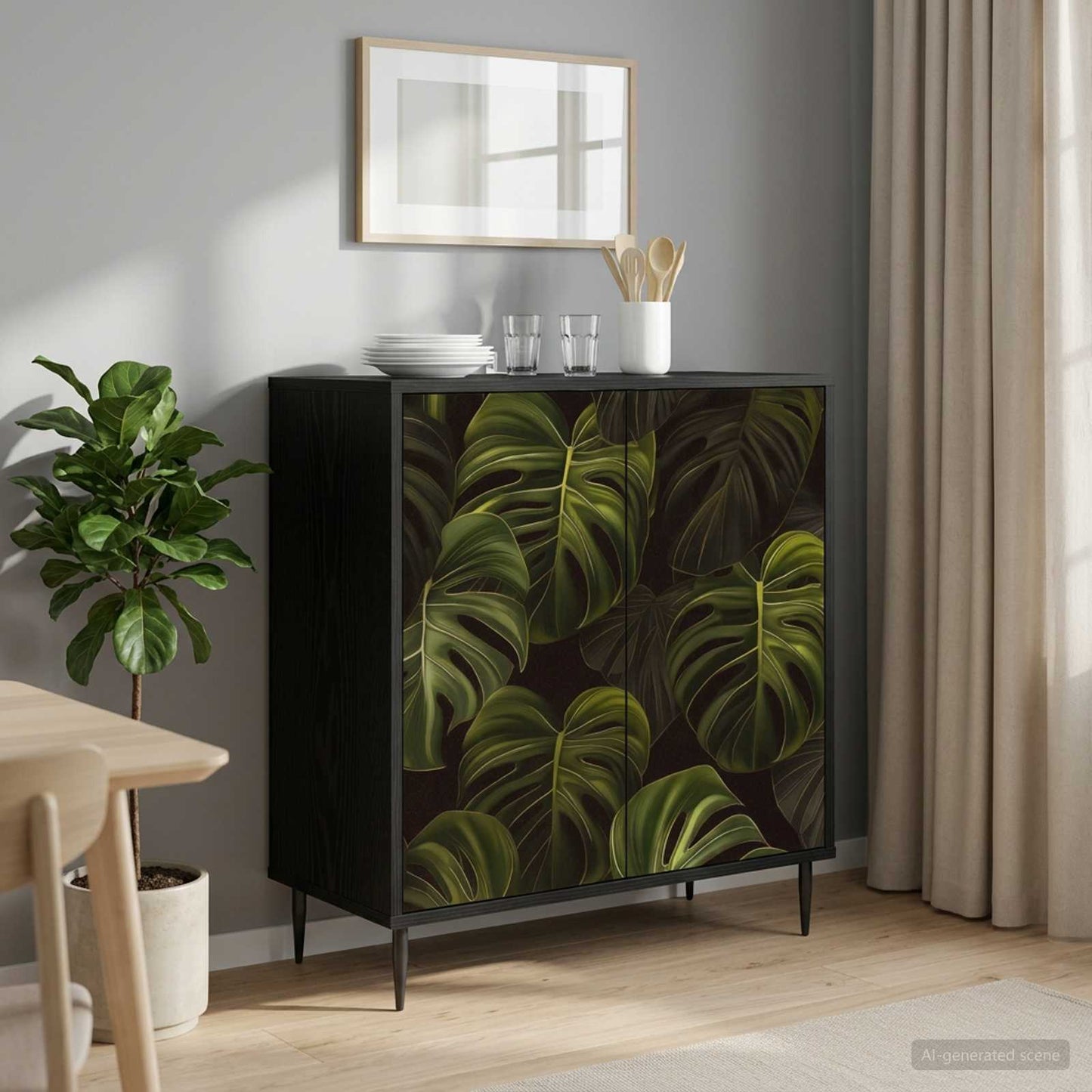 Serviesskap ELBURG Svart eik 69 x 33 x 76 cm Konstruert tre