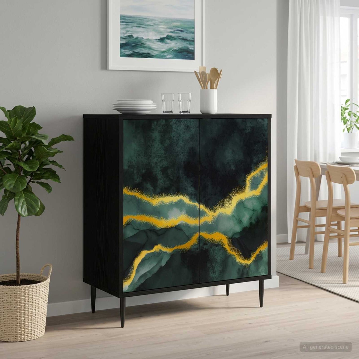 Serviesskap WIJHE Svart eik 69 x 33 x 76 cm Konstruert tre