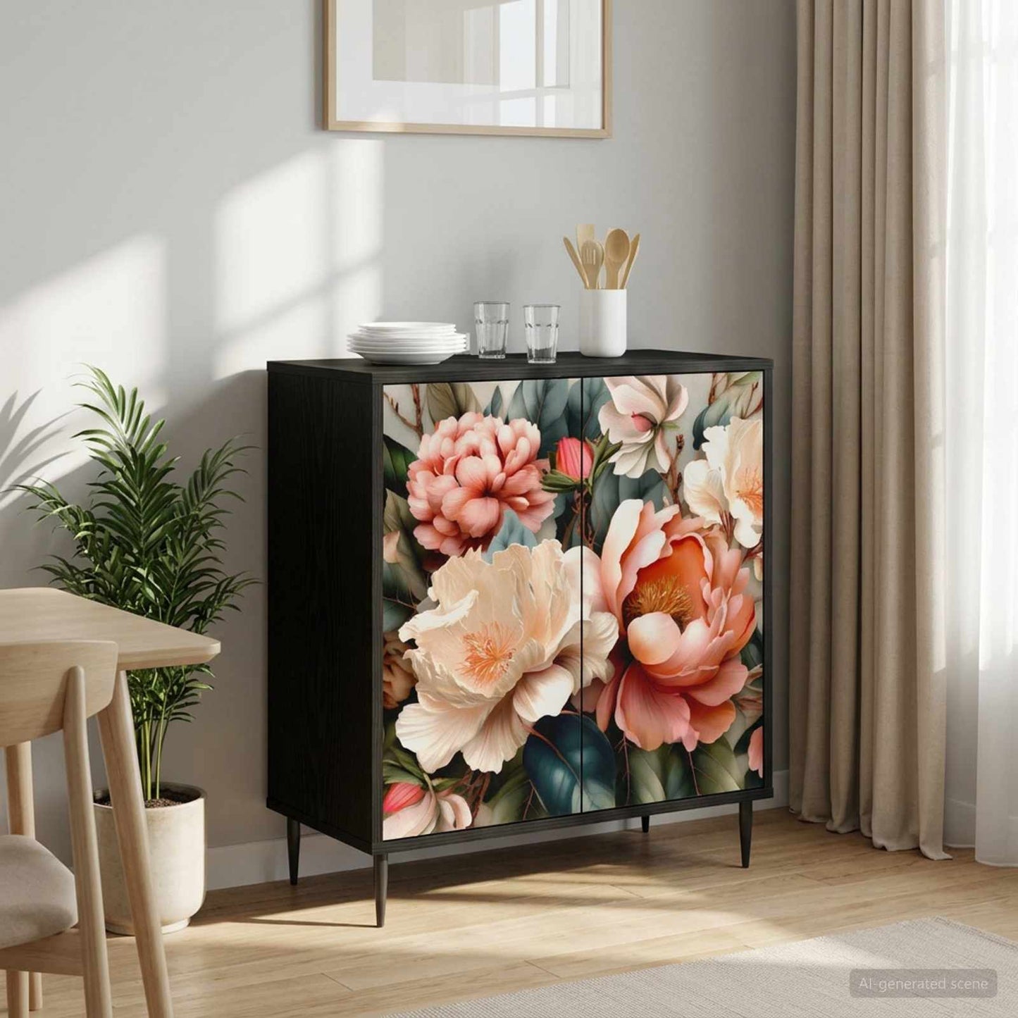 Serviesskap BORNE Svart eik 69 x 33 x 76 cm Konstruert tre