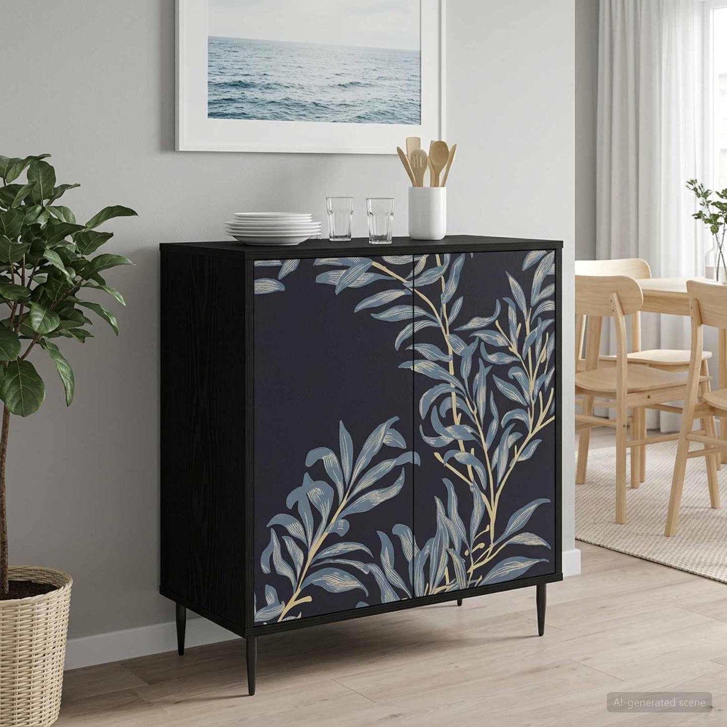 Serviesskap DOKKUM Svart eik 69 x 33 x 76 cm Konstruert tre