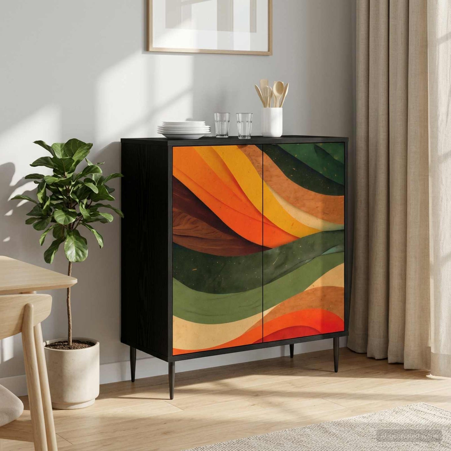 Serviesskap BONN Svart eik 69 x 33 x 76 cm Konstruert tre