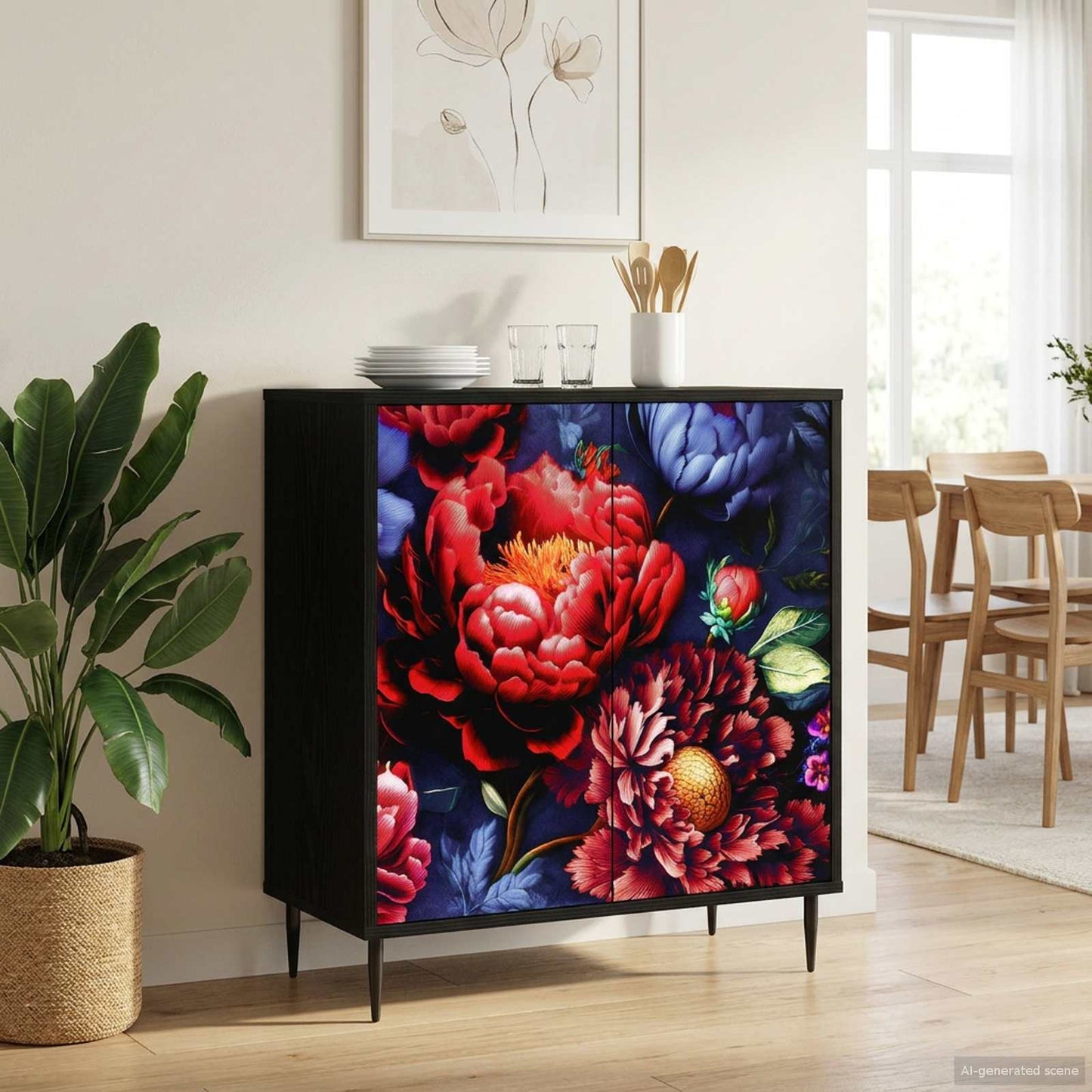 Serviesskap KIEL Svart eik 69 x 33 x 76 cm Konstruert tre