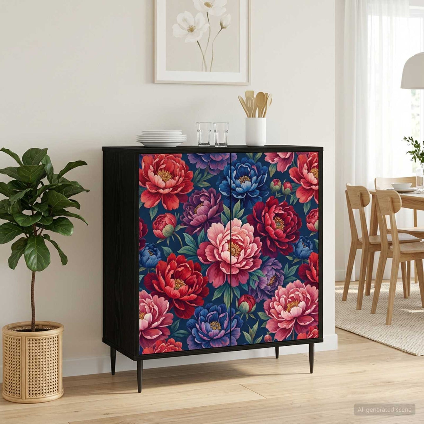 Serviesskap AACHEN Svart eik 69 x 33 x 76 cm Konstruert tre
