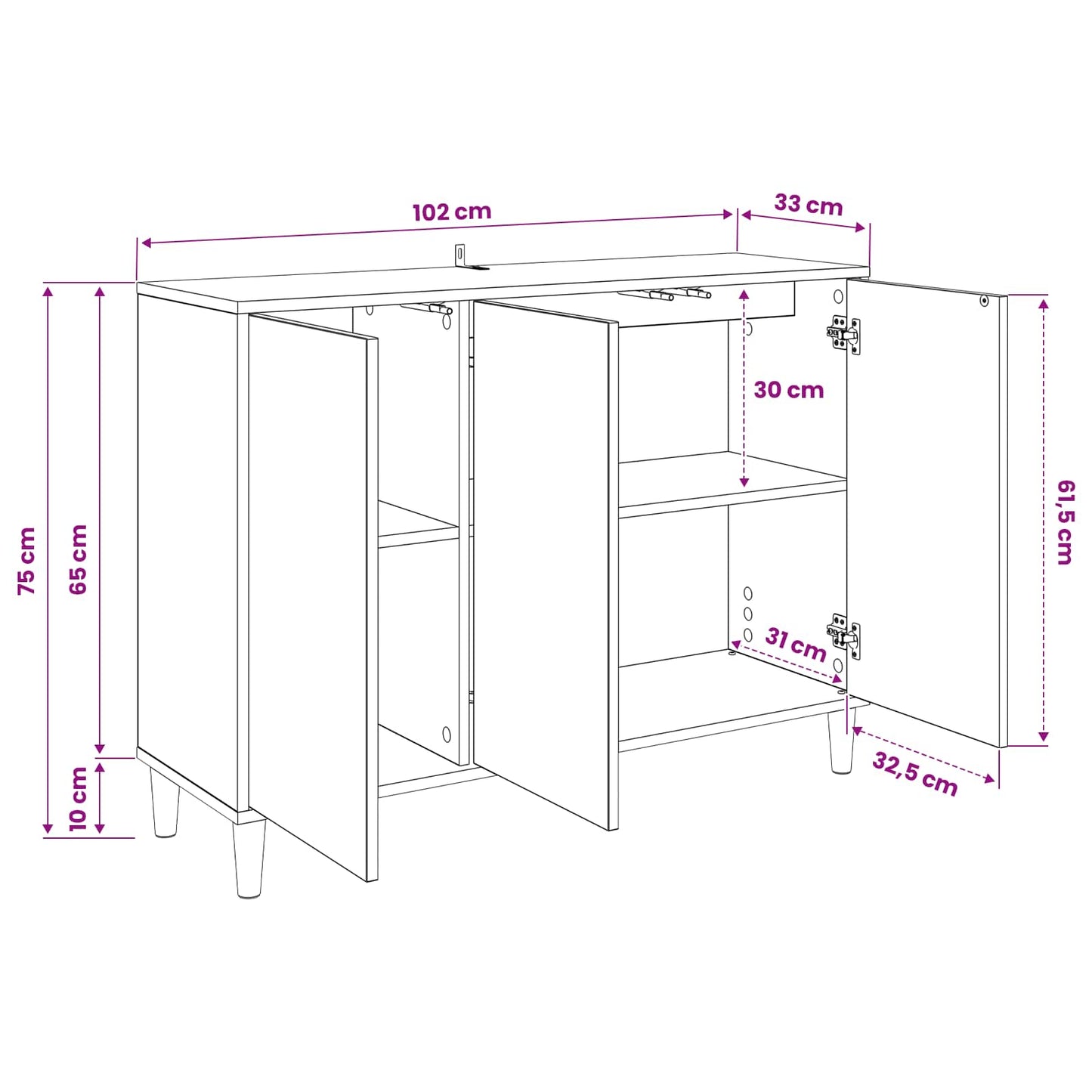 Serviesskap RHENEN Sonoma 102 x 33 x 75 cm Konstruert tre