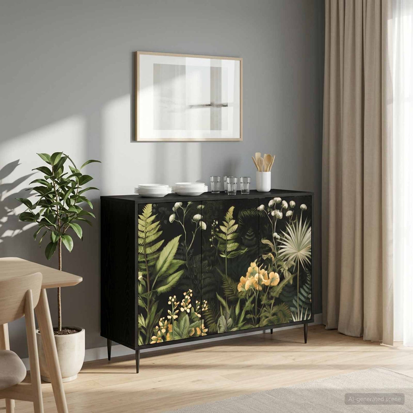 Serviesskap RHENEN Svart eik 102 x 33 x 76 cm Konstruert tre