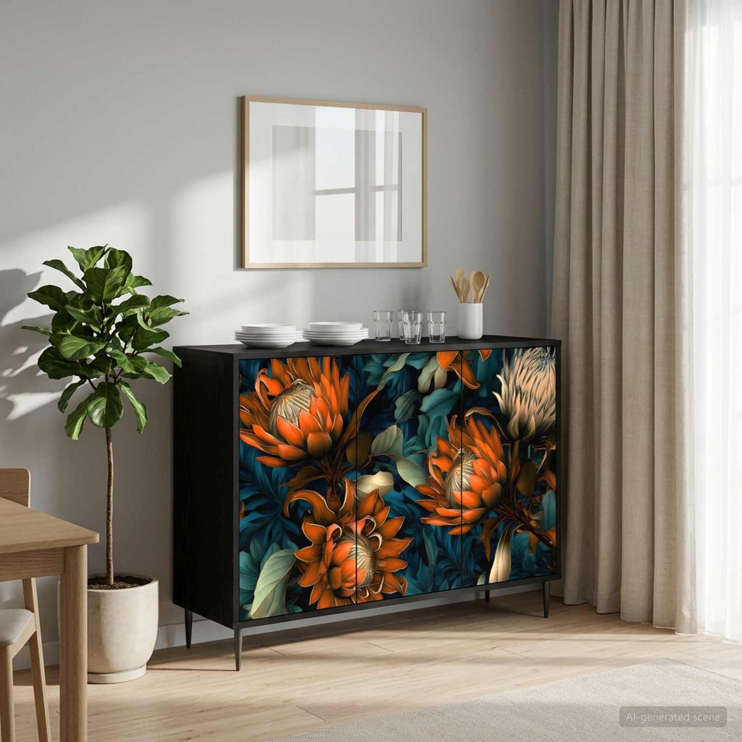 Serviesskap LOCHEM Svart eik 102 x 33 x 76 cm Konstruert tre