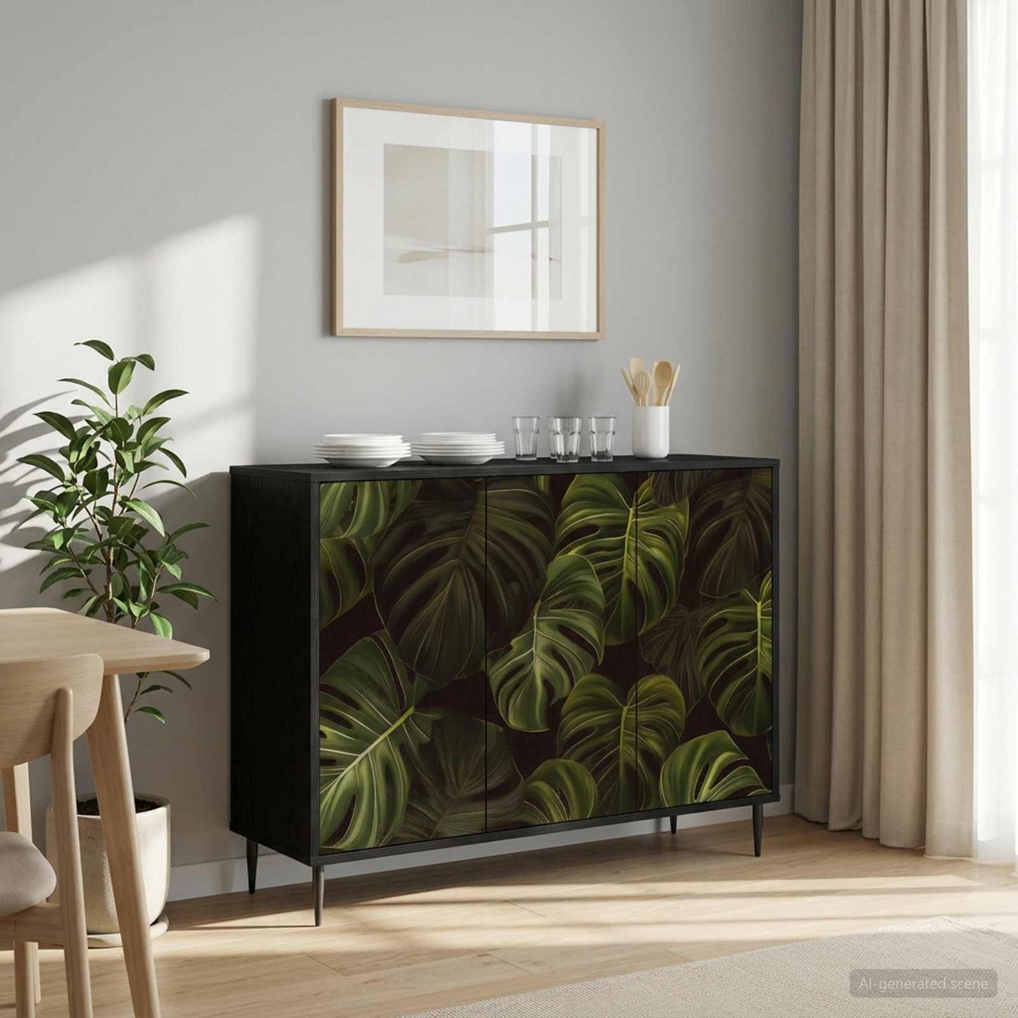 Serviesskap ELBURG Svart eik 102 x 33 x 76 cm Konstruert tre