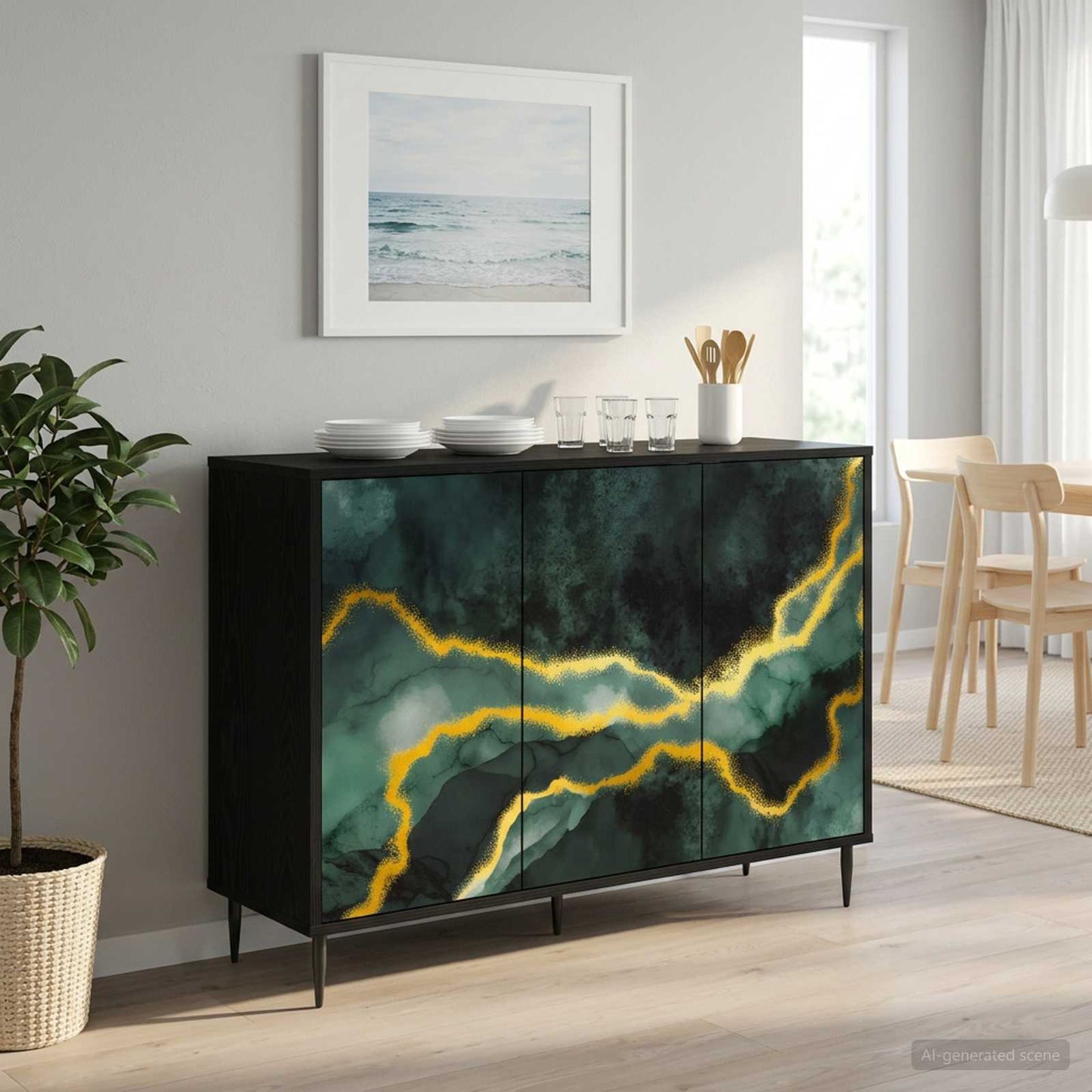Serviesskap WIJHE Svart eik 102 x 33 x 76 cm Konstruert tre