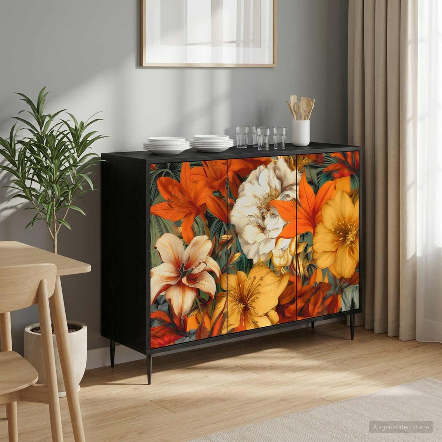 Serviesskap GENNEP Svart eik 102 x 33 x 76 cm Konstruert tre