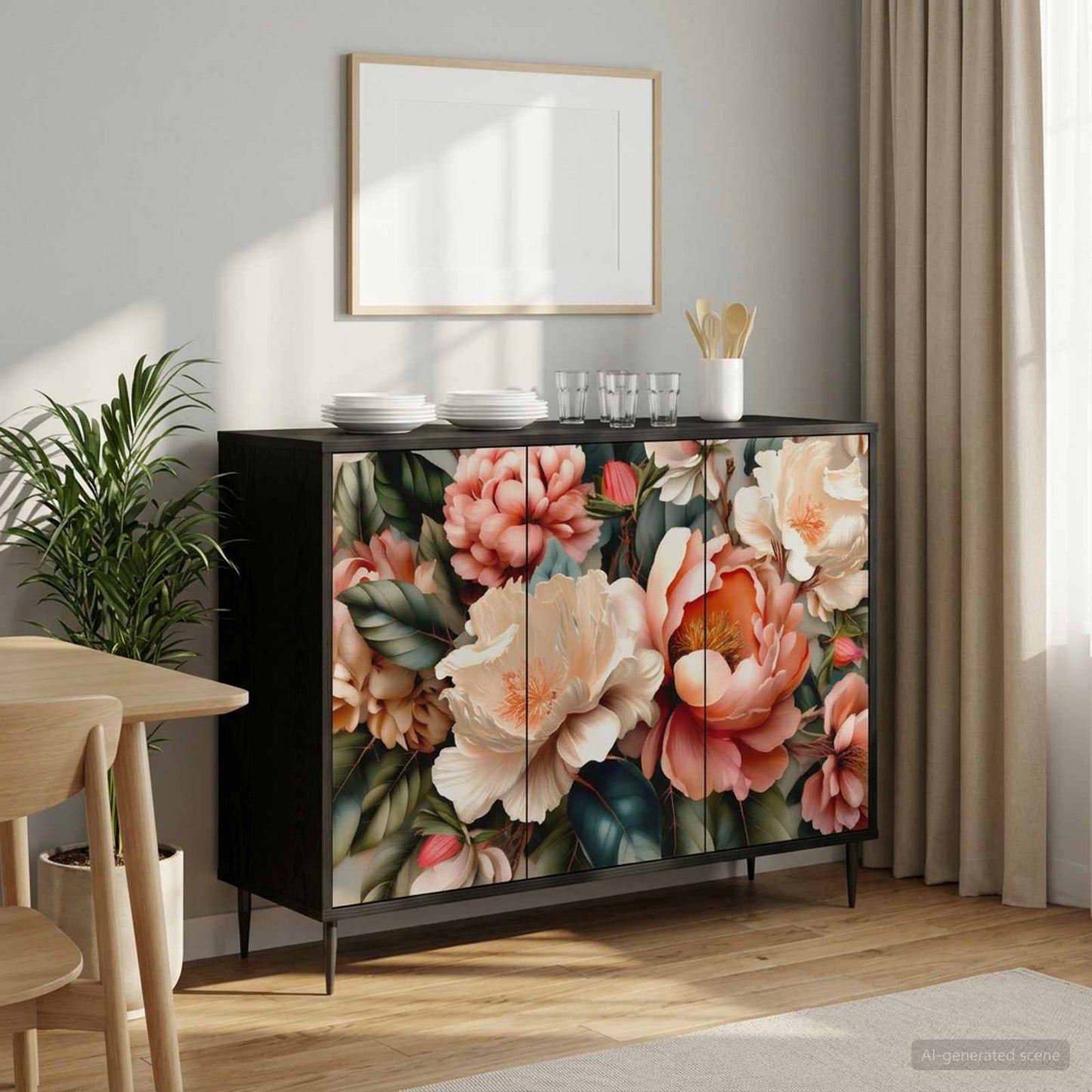 Serviesskap BORNE Svart eik 102 x 33 x 76 cm Konstruert tre