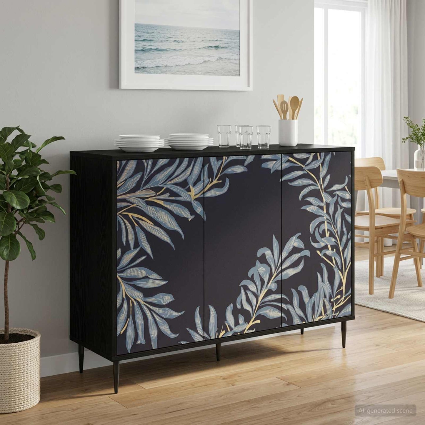 Serviesskap DOKKUM Svart eik 102 x 33 x 76 cm Konstruert tre