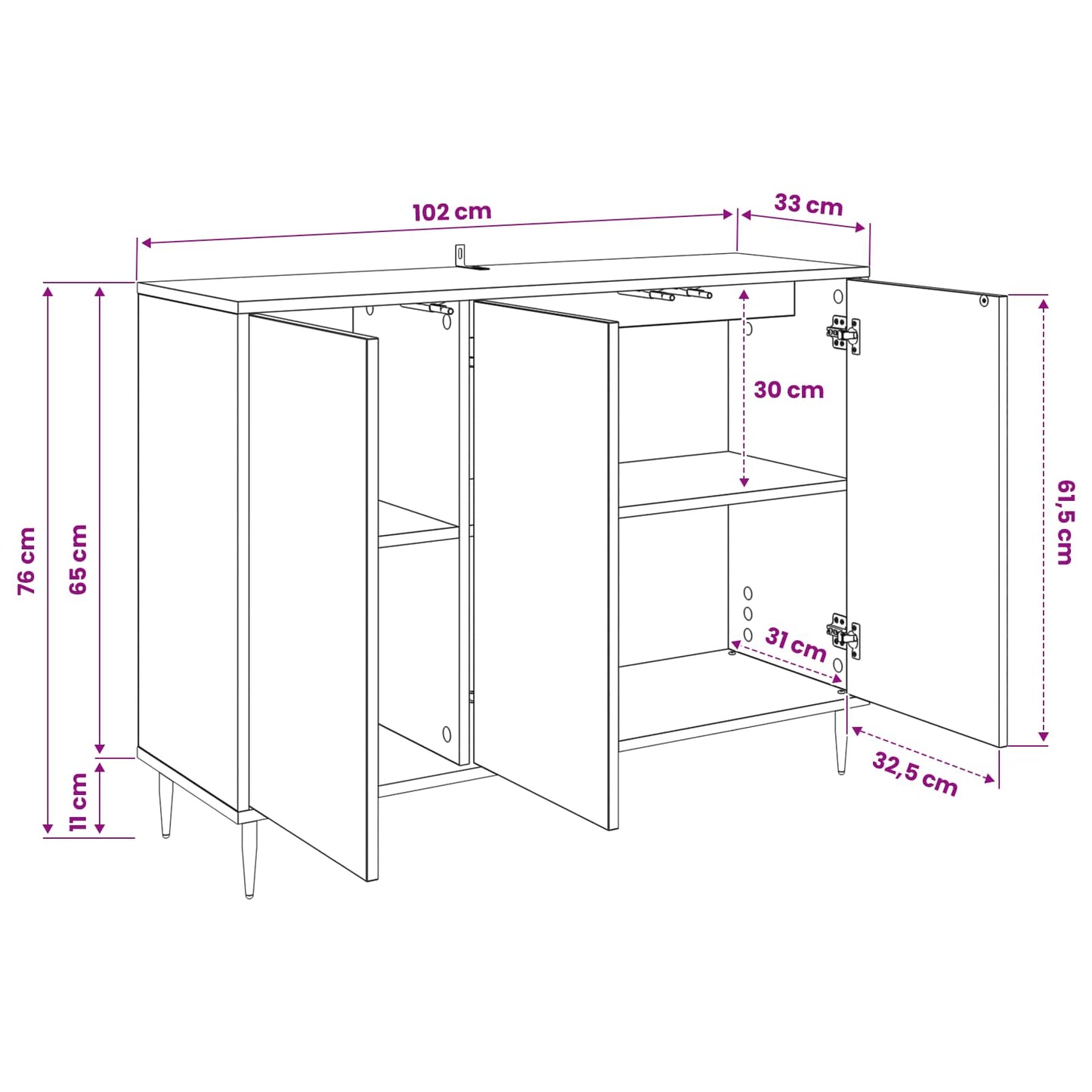 Serviesskap HEESCH Svart eik 102 x 33 x 76 cm Konstruert tre