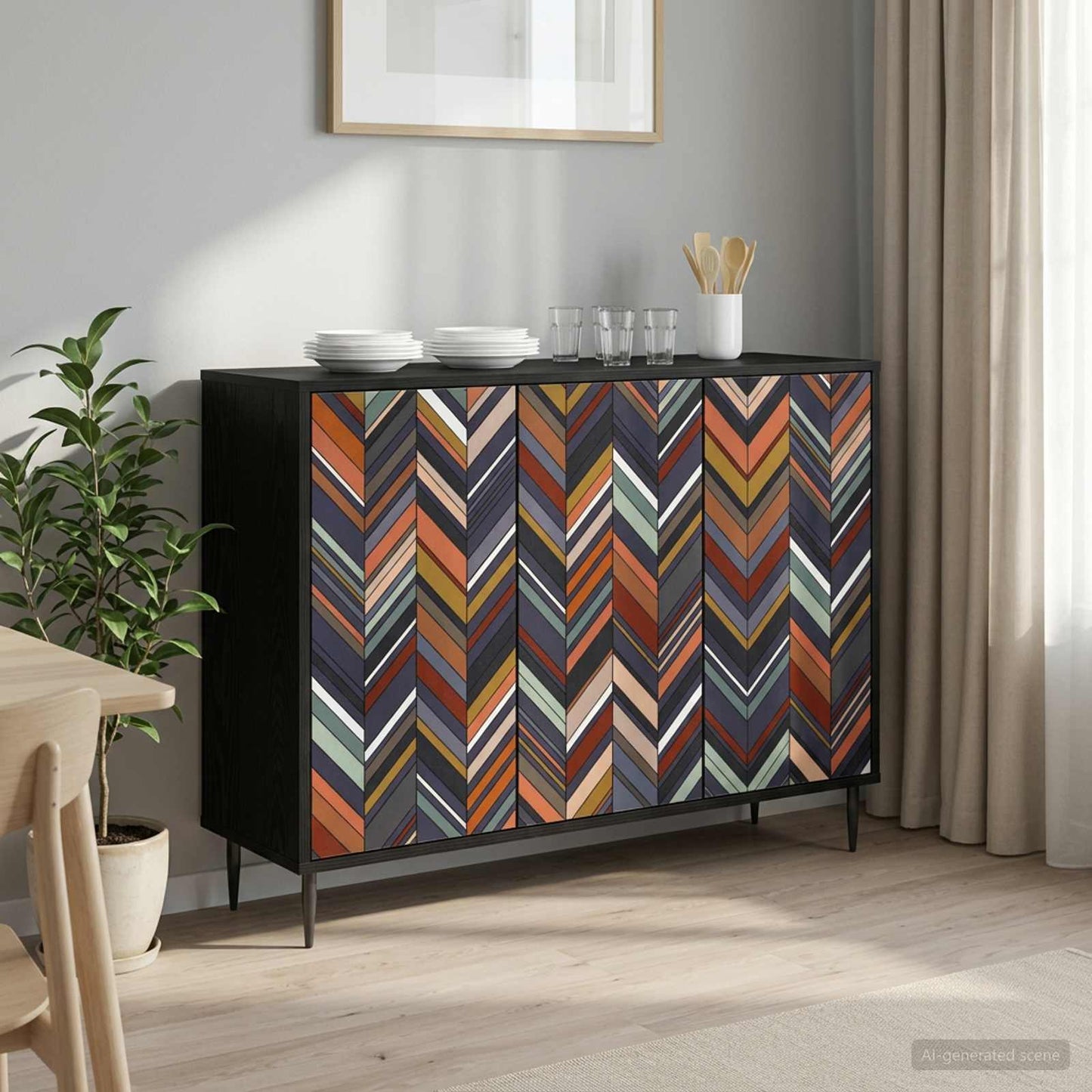 Serviesskap OMMEN Svart eik 102 x 33 x 76 cm Konstruert tre