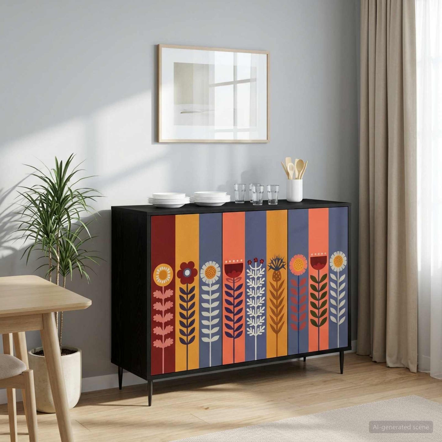 Serviesskap ESSEN Svart eik 102 x 33 x 76 cm Konstruert tre