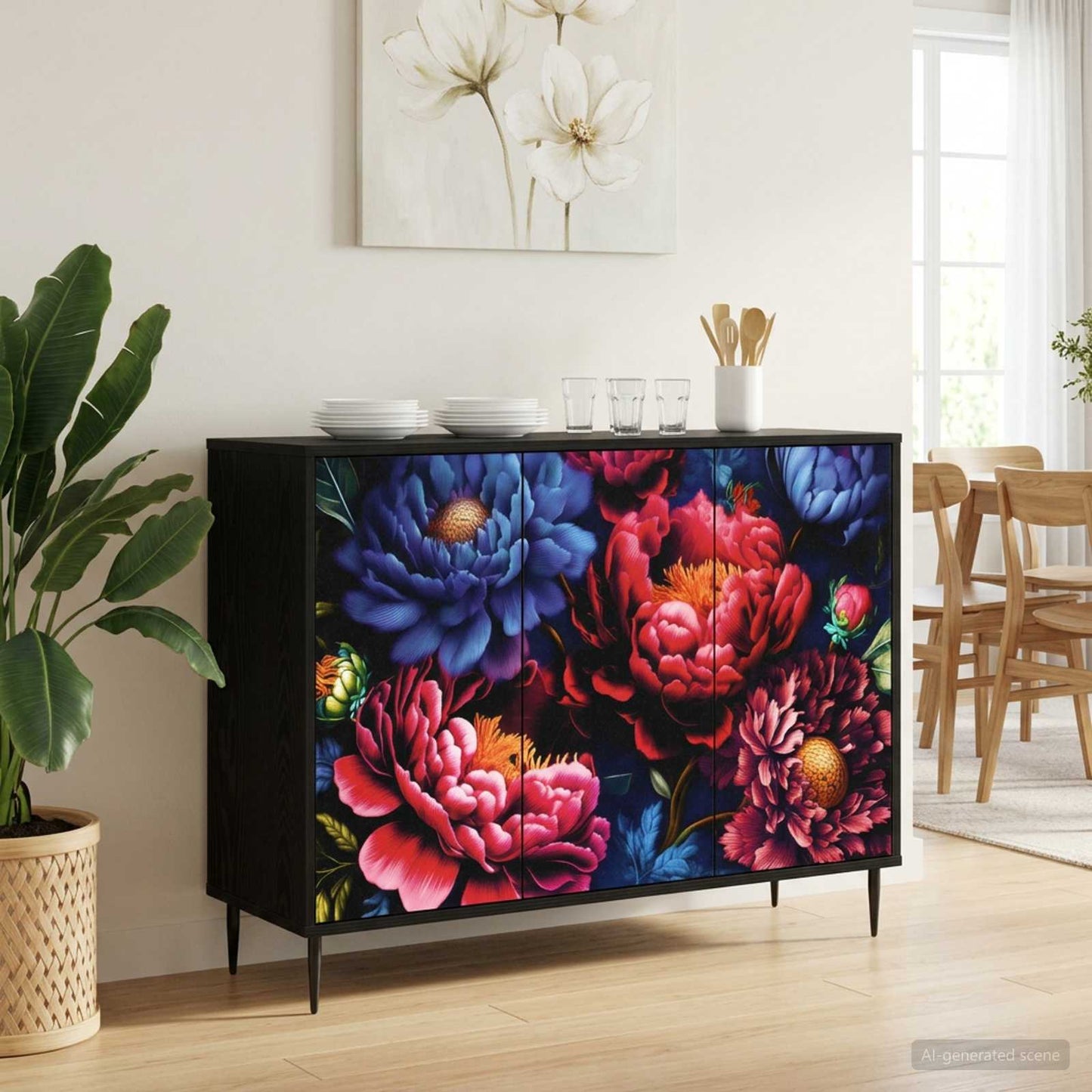 Serviesskap KIEL Svart eik 102 x 33 x 76 cm Konstruert tre