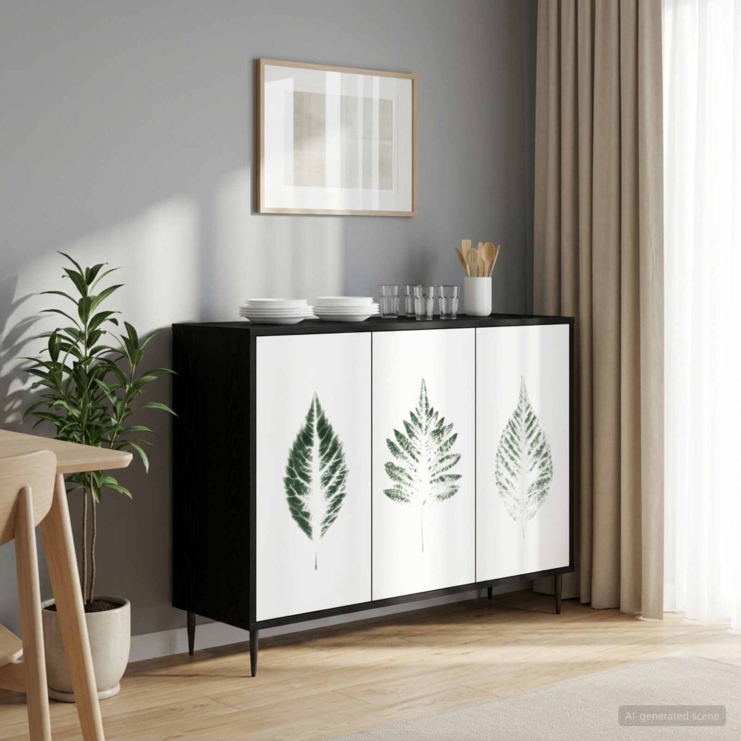 Serviesskap HANAU Svart eik 102 x 33 x 76 cm Konstruert tre