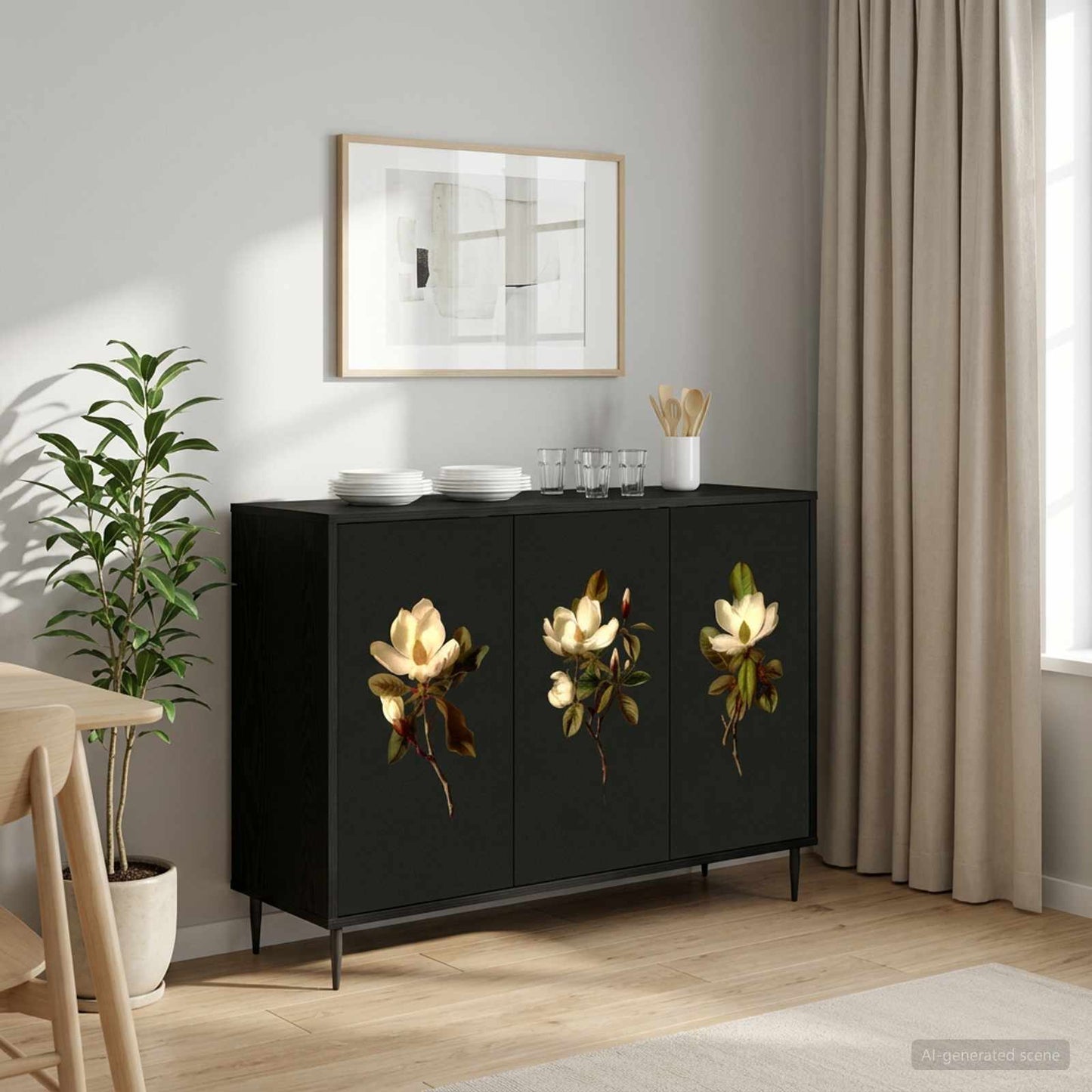 Serviesskap BREMEN Svart eik 102 x 33 x 76 cm Konstruert tre