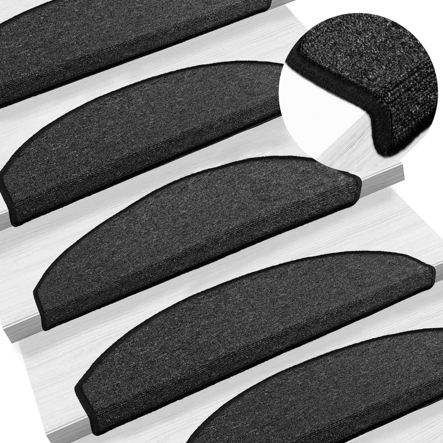 Selvlimende trappematter 15 pcs Antrasitt 80 x 24,5 x 3,5 cm