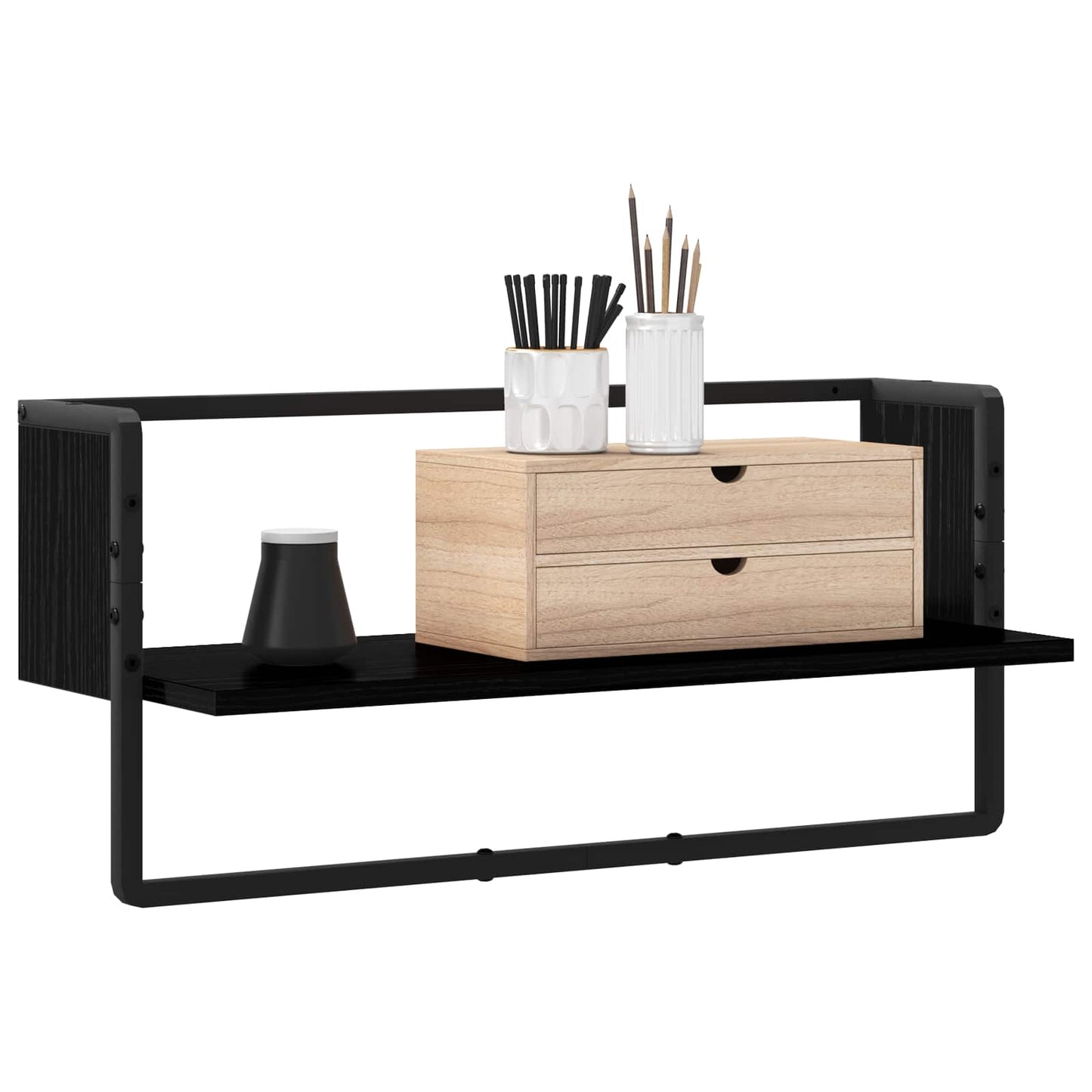 Vegghylle Veggmontert Svart eik 65 x 25 x 30 cm metall PB