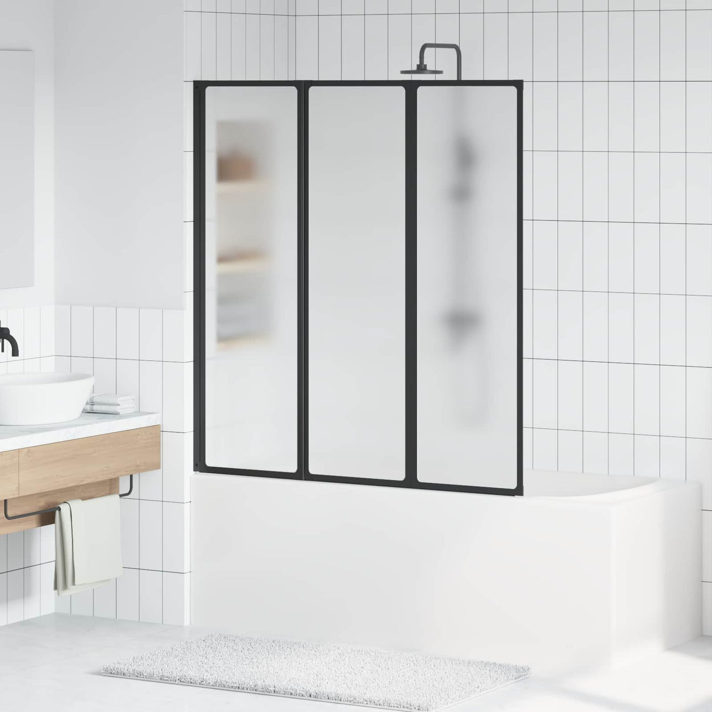 Sammenleggbar dusjskjerm Svart og Full Frost 132 x 2 x 140 cm