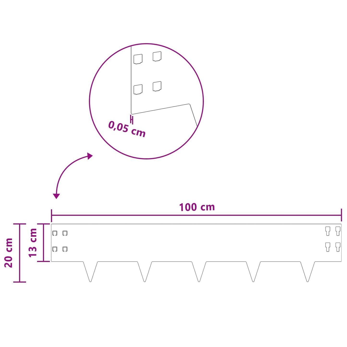 Gjerdekant 10 pcs 100 x 20 cm Stål Hvit