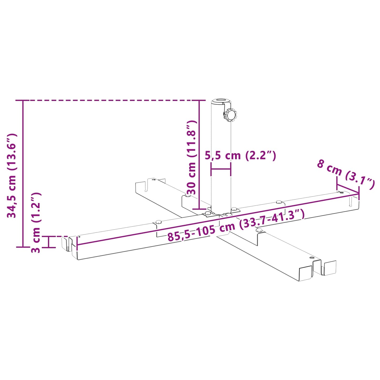 Parasolbase med kryssramme Svart Stål for 25–50 mm Pole