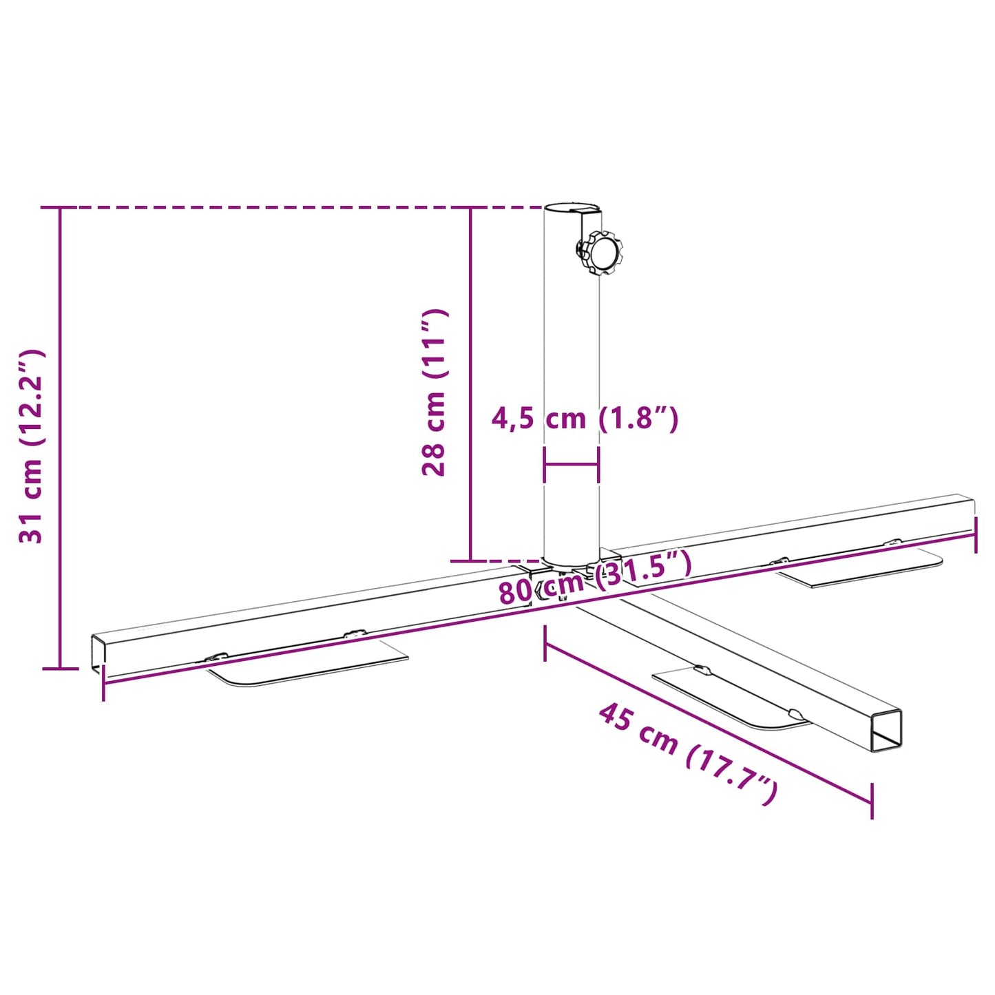 Halv Parasol Base Ramme Svart Stål for 32-38 mm Pole