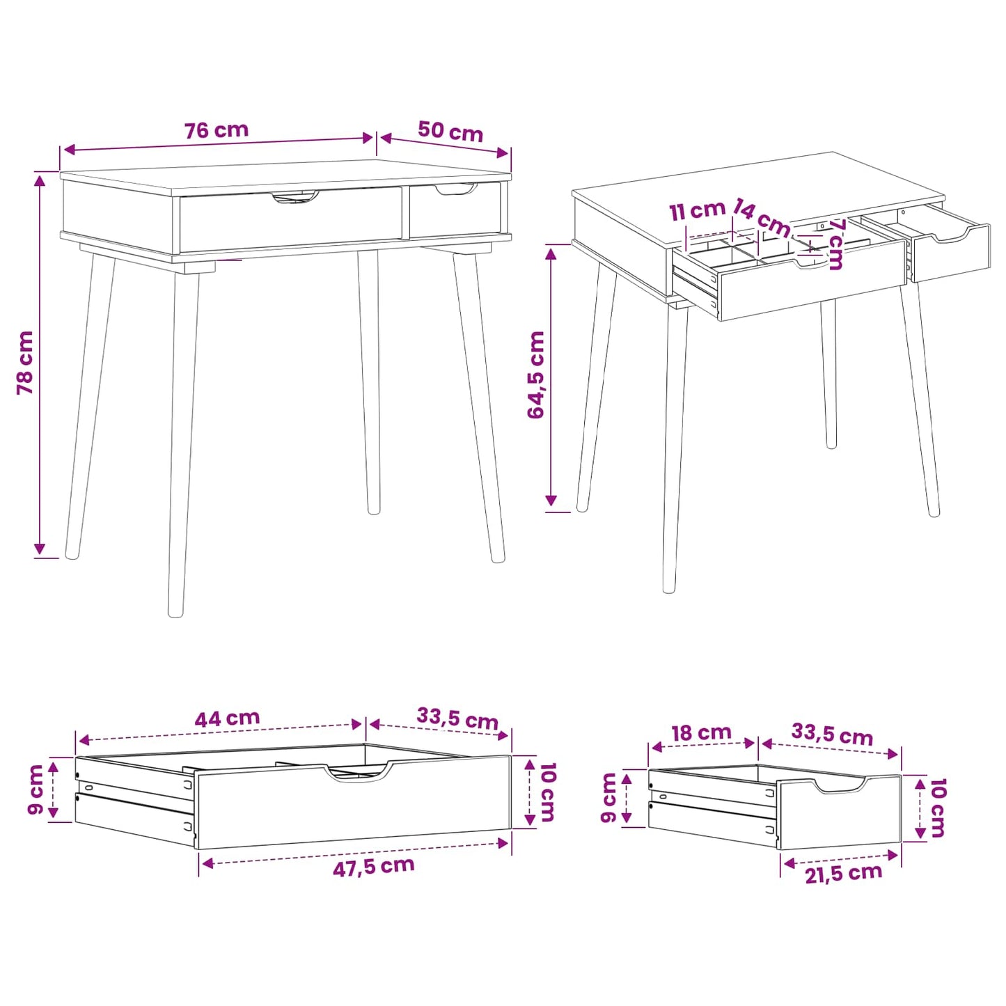 Sminkebord FAUSKE Hvit 76 x 50 x 78 cm