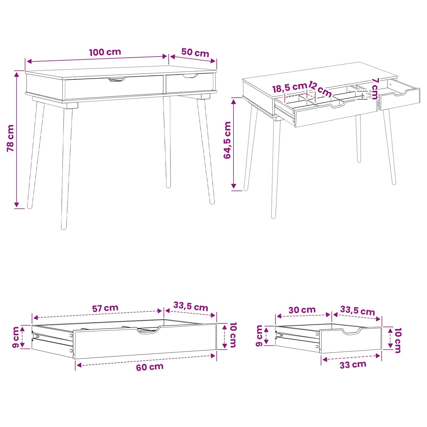 Sminkebord FAUSKE Hvit 100 x 50 x 78 cm