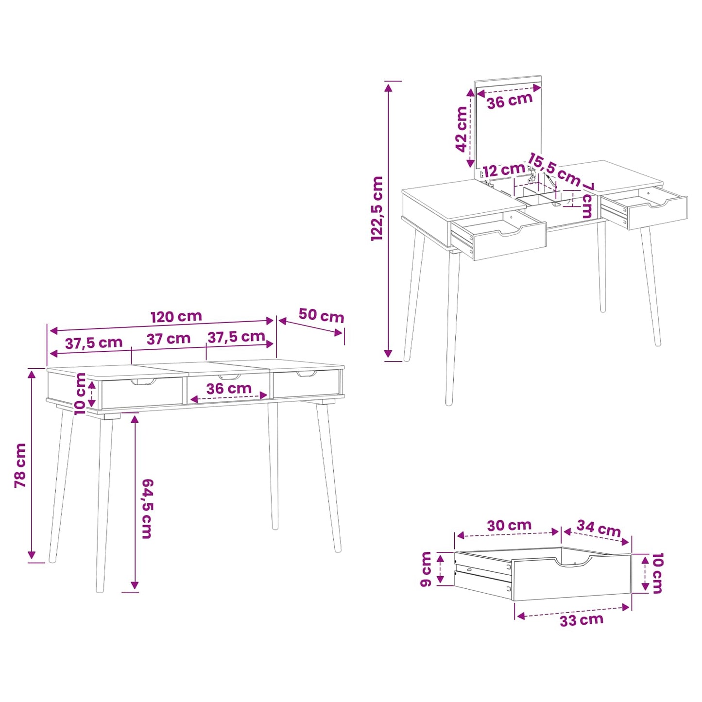 Sminkebord FAUSKE Hvit 112 x 50 x 78 cm