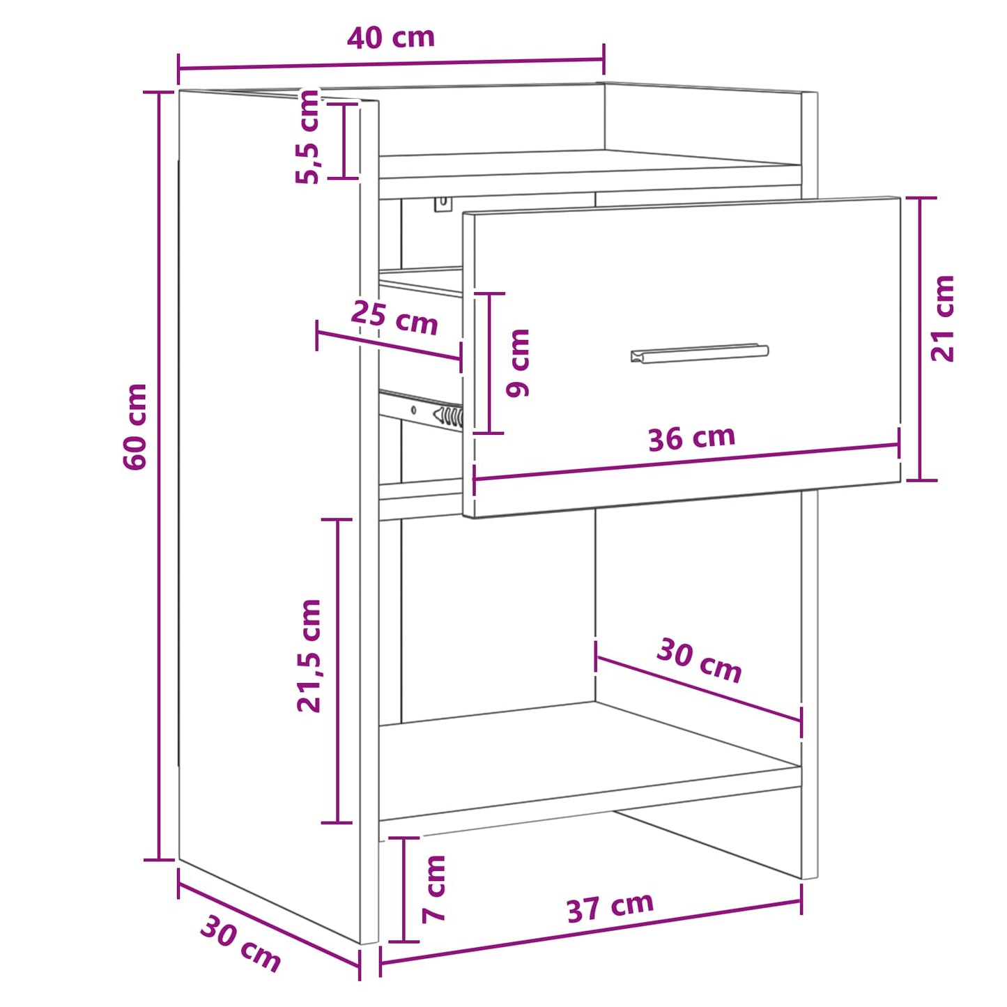 Nattbord Sonoma eik 40 x 30 x 60 cm Konstruert tre