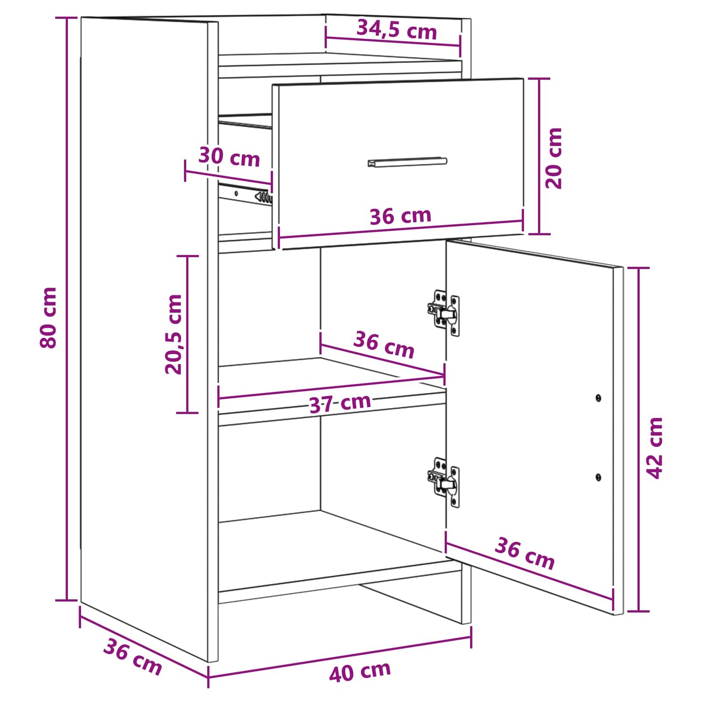 Serviesskap Røkt Eik 40 x 36 x 80 cm Konstruert tre