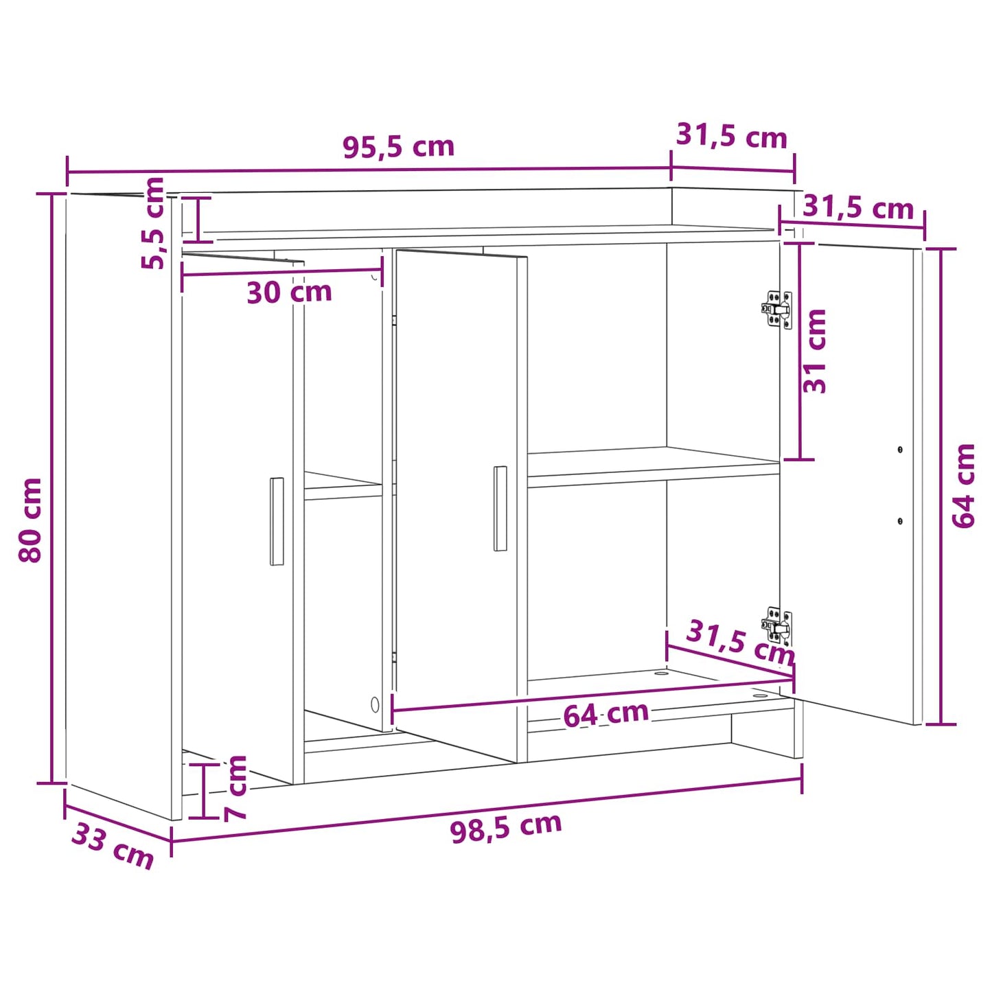 Serviesskap Svart eik 98,5 x 33 x 80 cm Konstruert tre