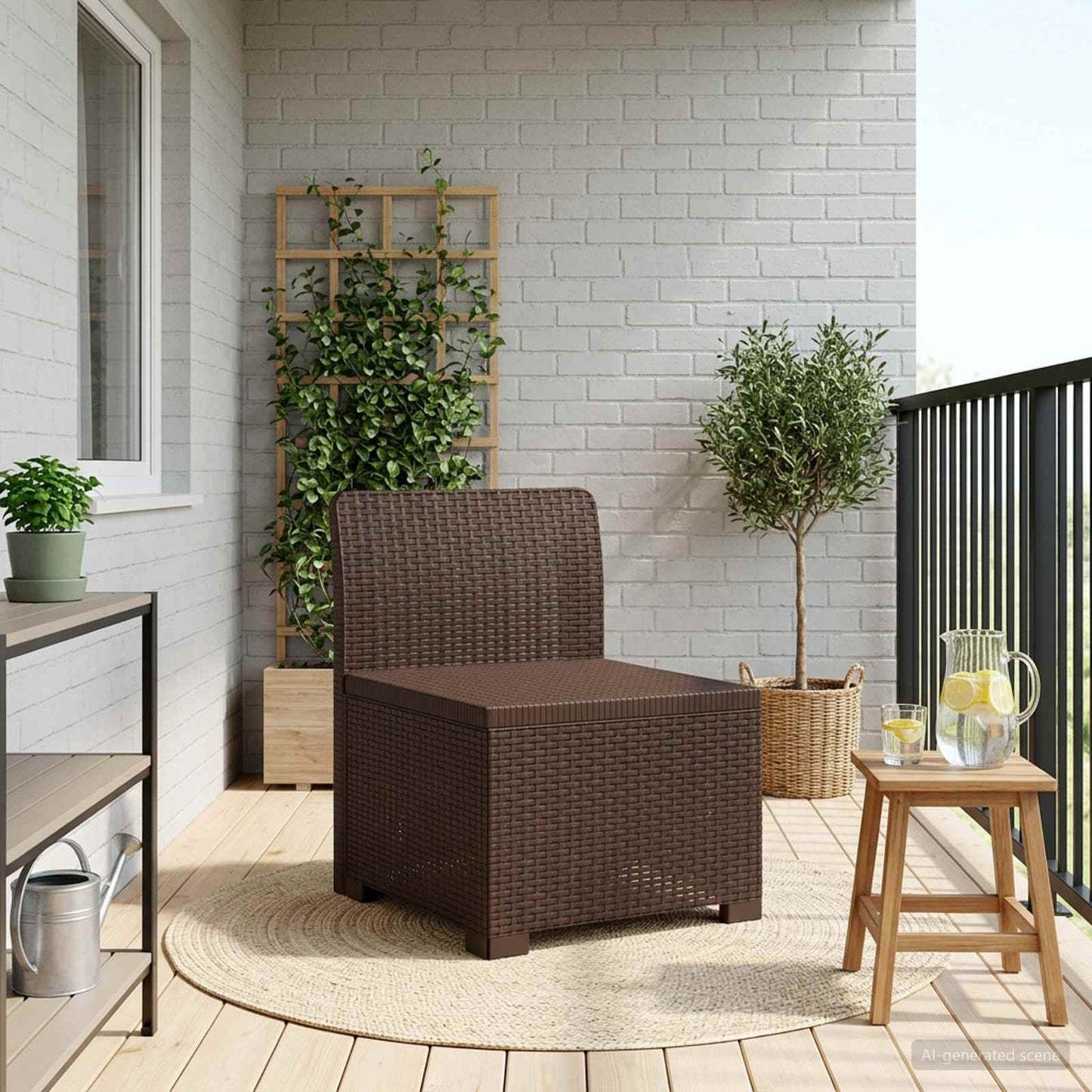 1-seters Hage Sofa Rattan Utseende PP Brun