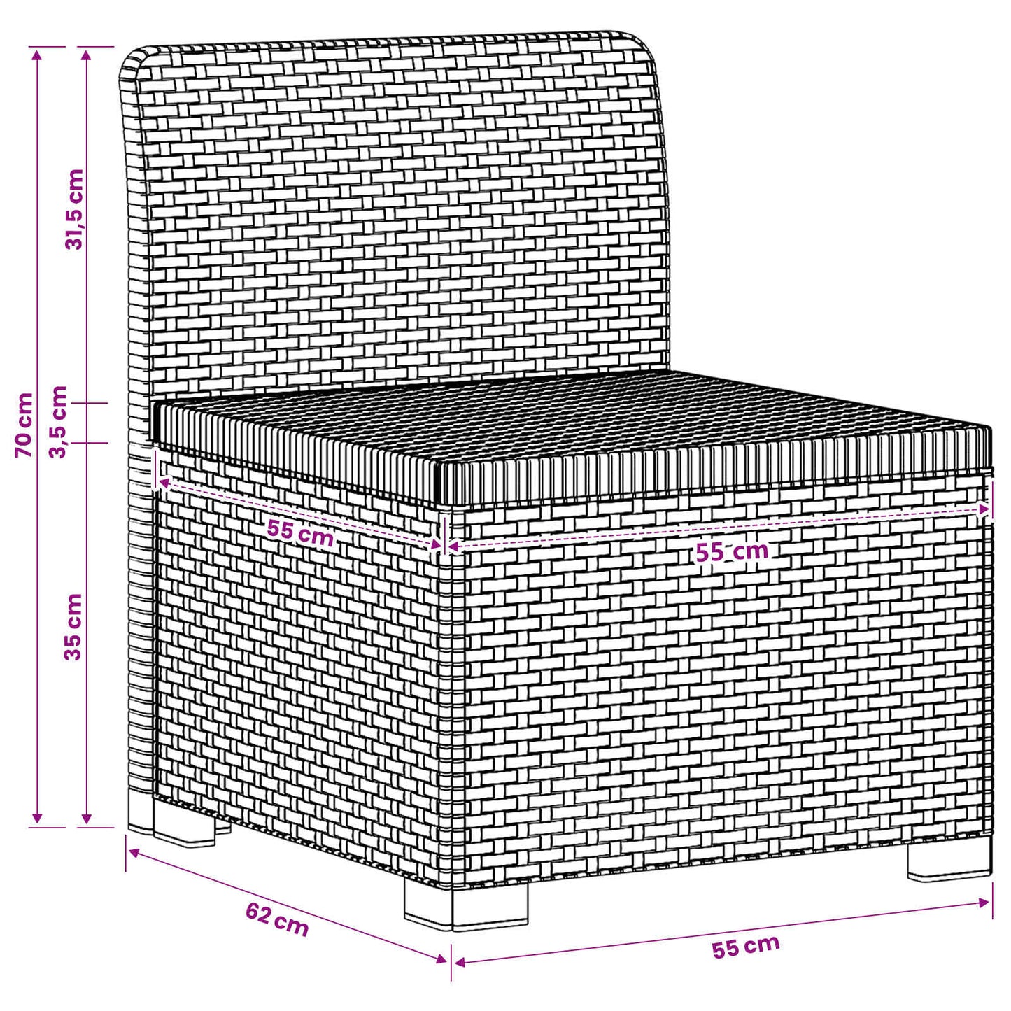 1-seters Hage Sofa Rattan Utseende PP Hvit